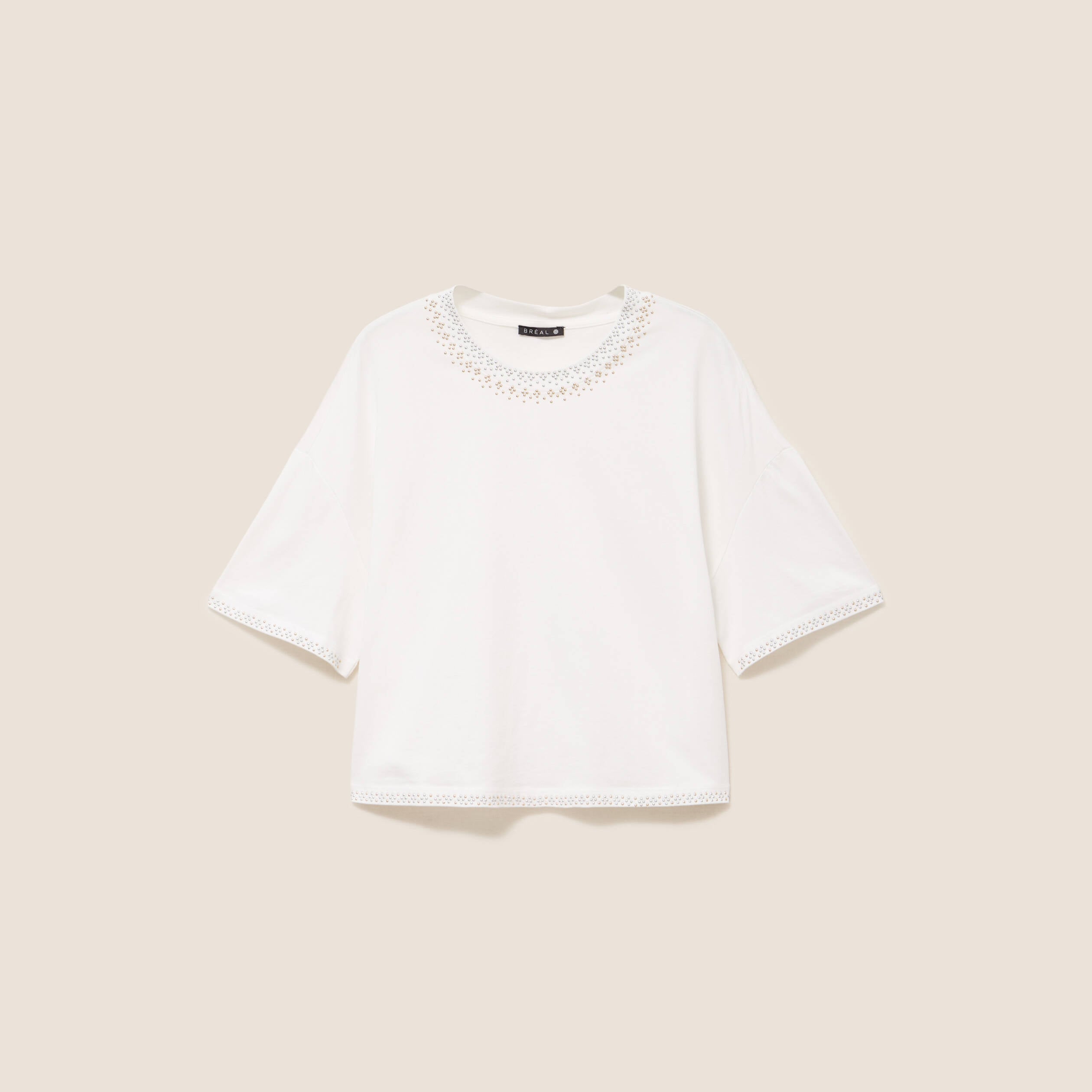 T-shirt coupe droite manches coudes ecru femme