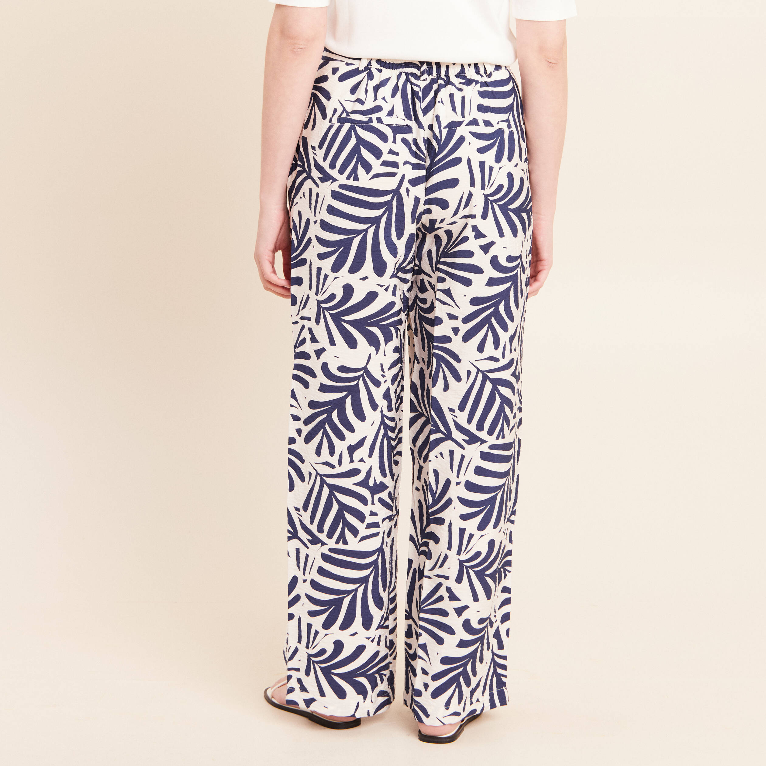 Pantalon fluide taille haute blanc femme