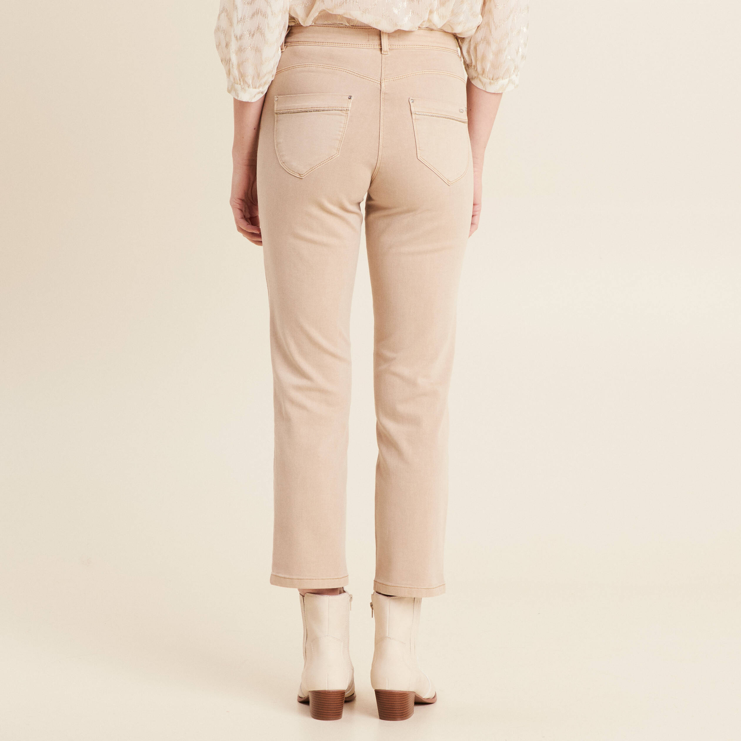 Jean coupe droite 7/8&egrave;me denim beige femme