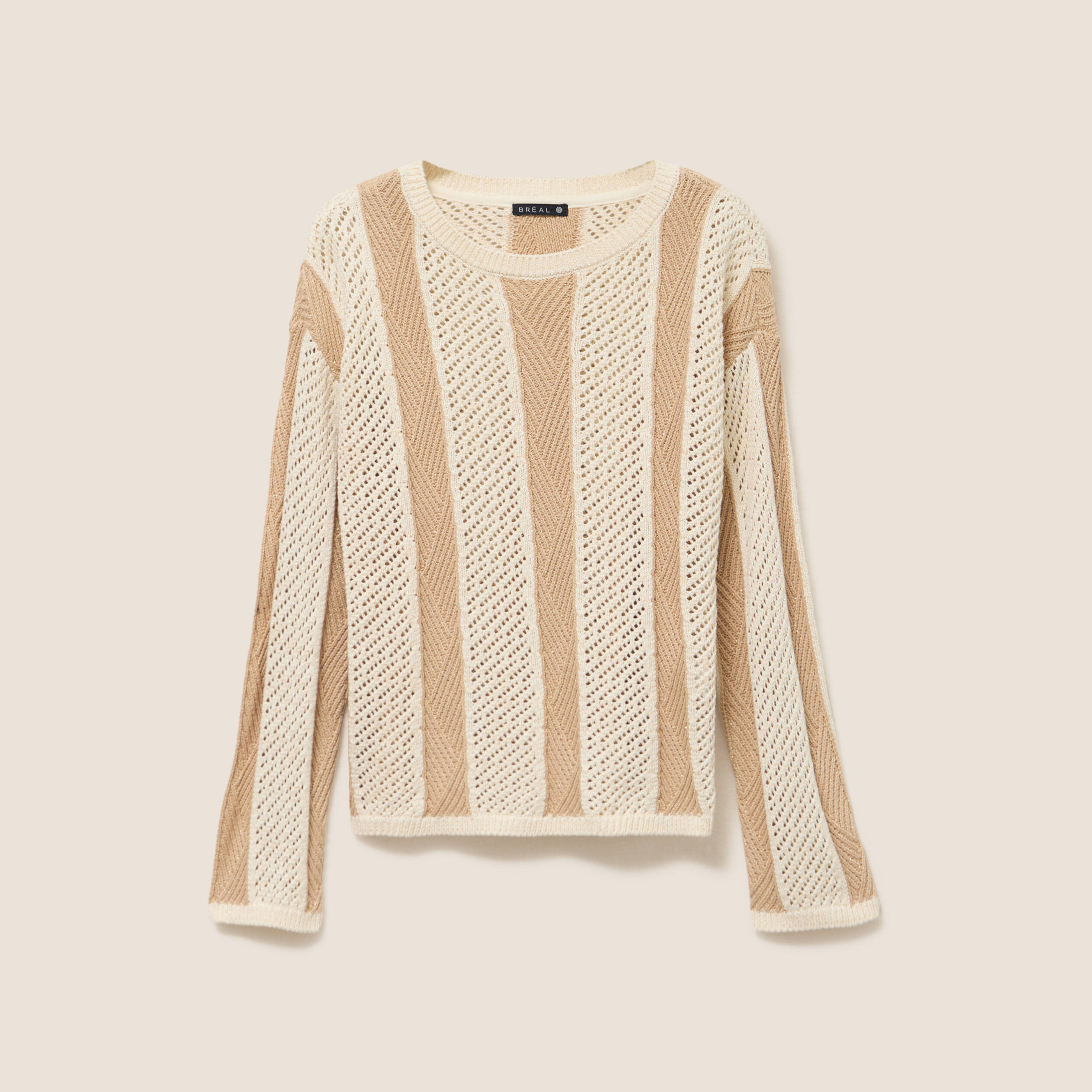 Pull col rond manches longues marron femme