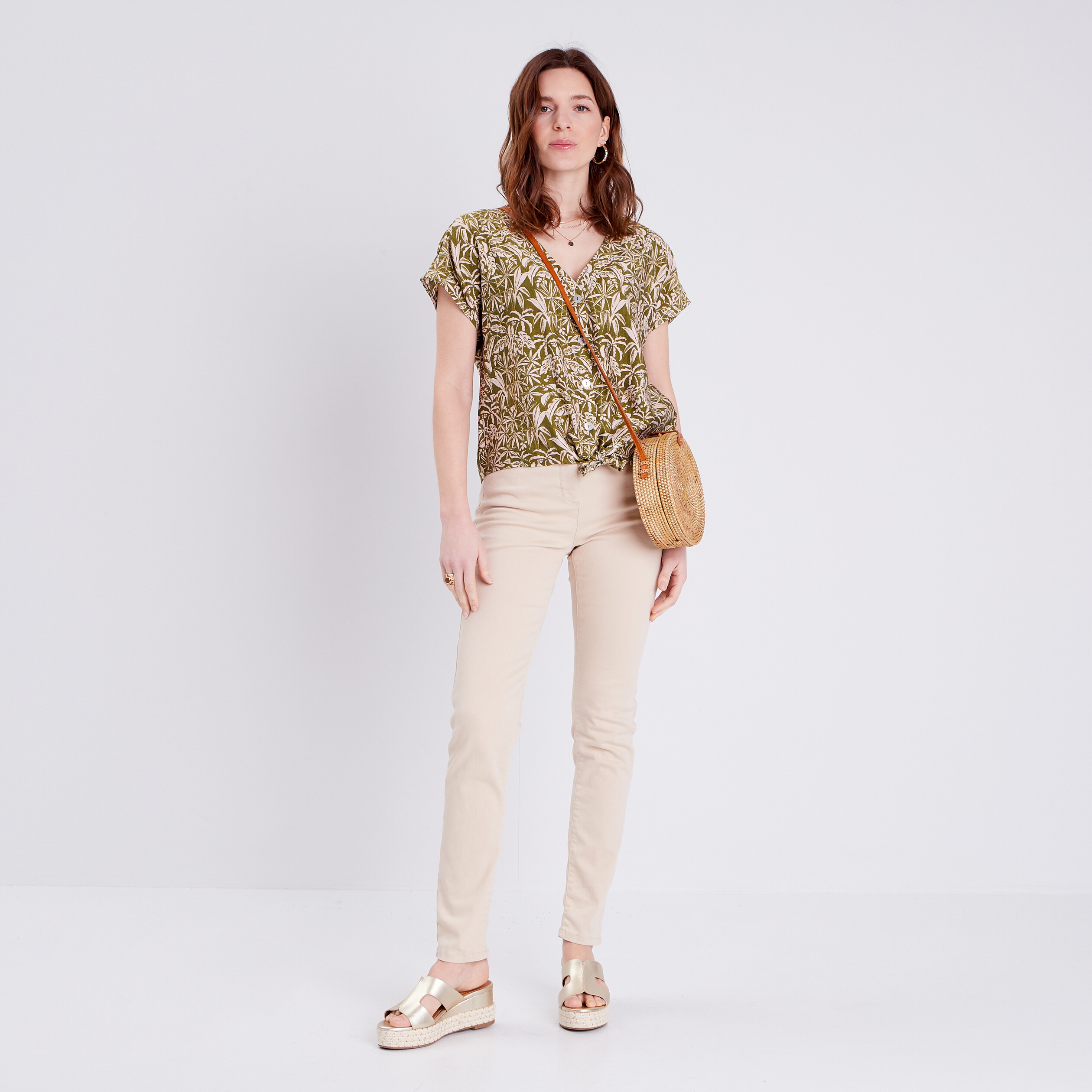 blouse manches courtes ample vert olive femme Blouse manches courtes ample vert olive femme