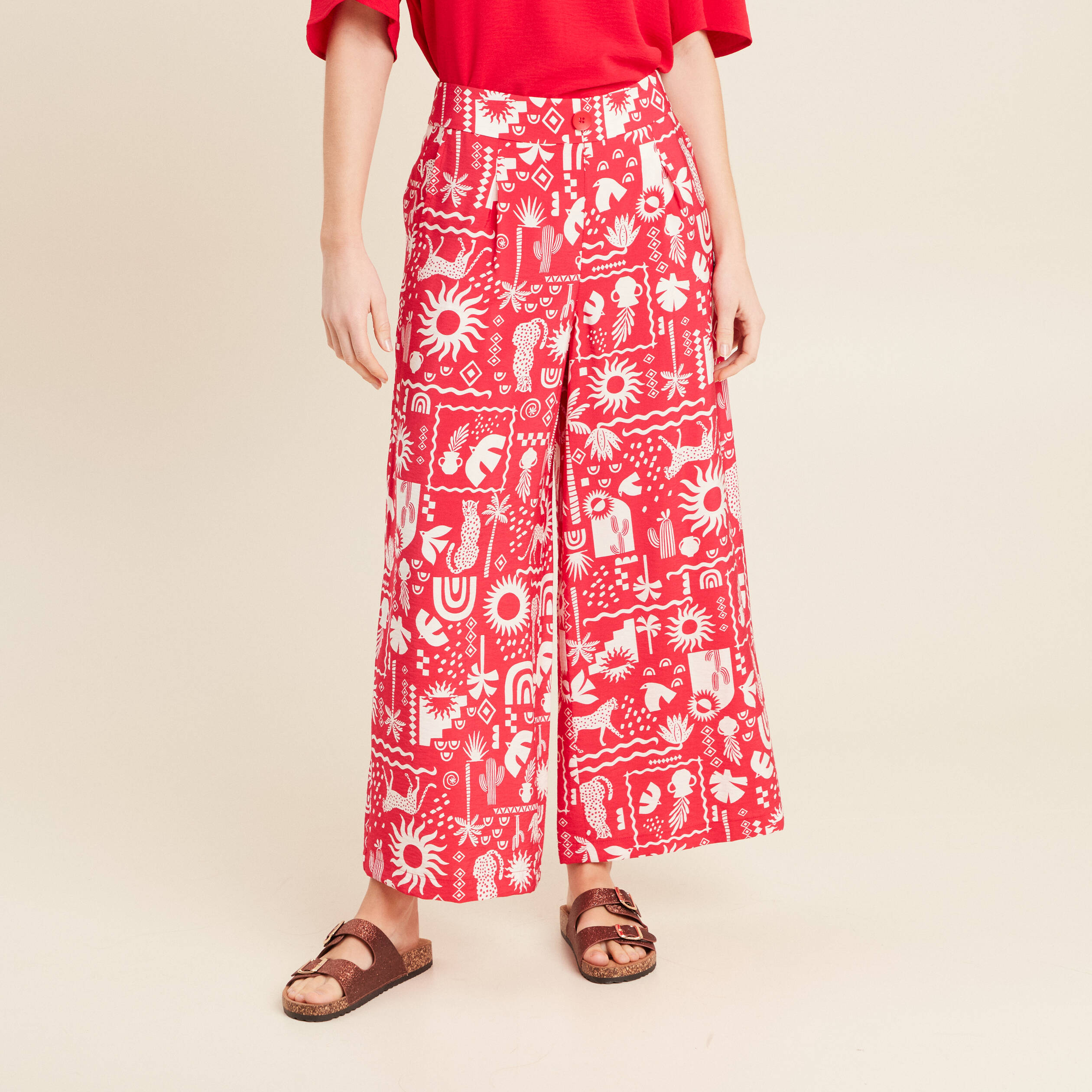 pantalon fluide78eme rouge femme Pantalon fluide7/8ème rouge femme
