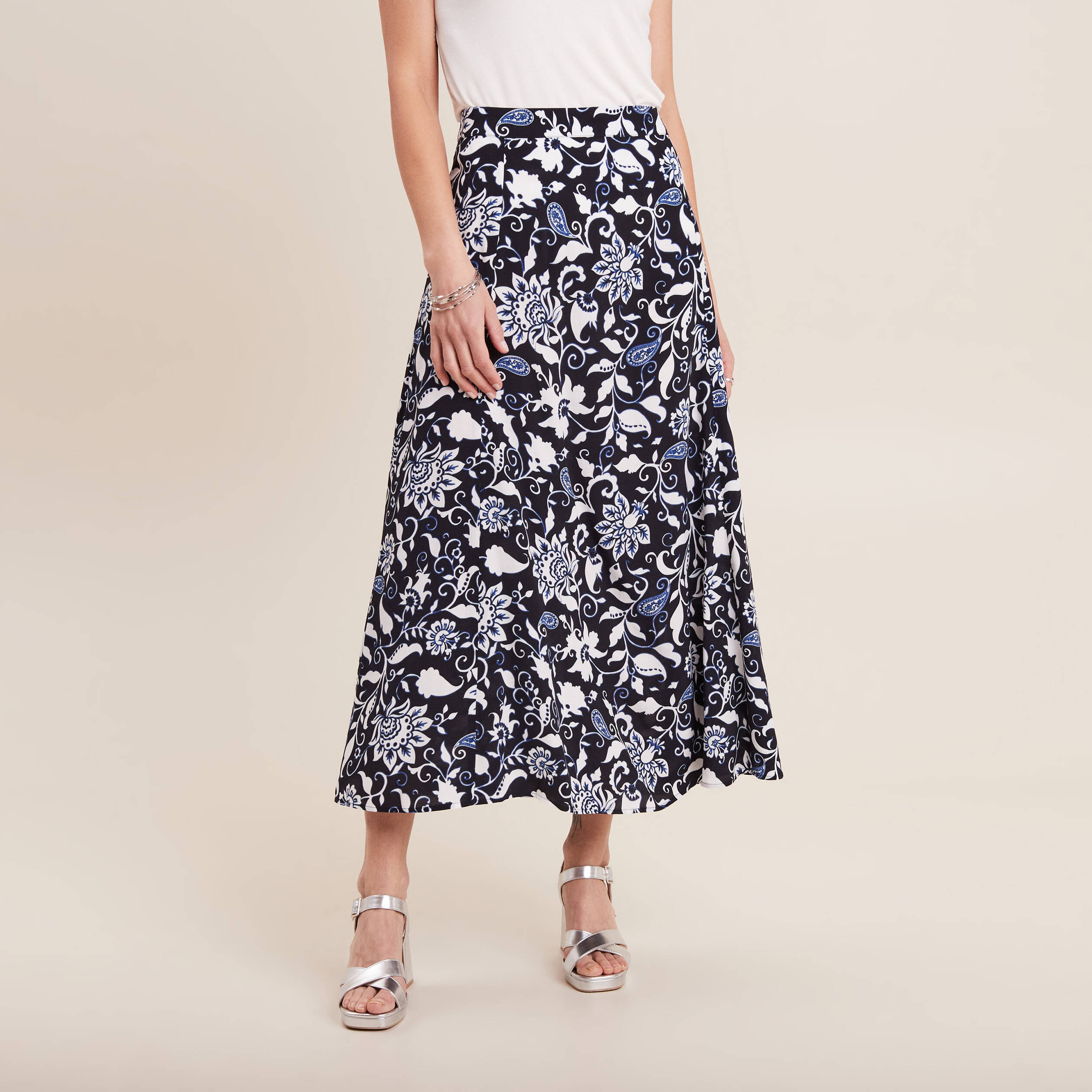 jupe longue evasee bleu fonce femme Jupe longue évasée bleu foncé femme