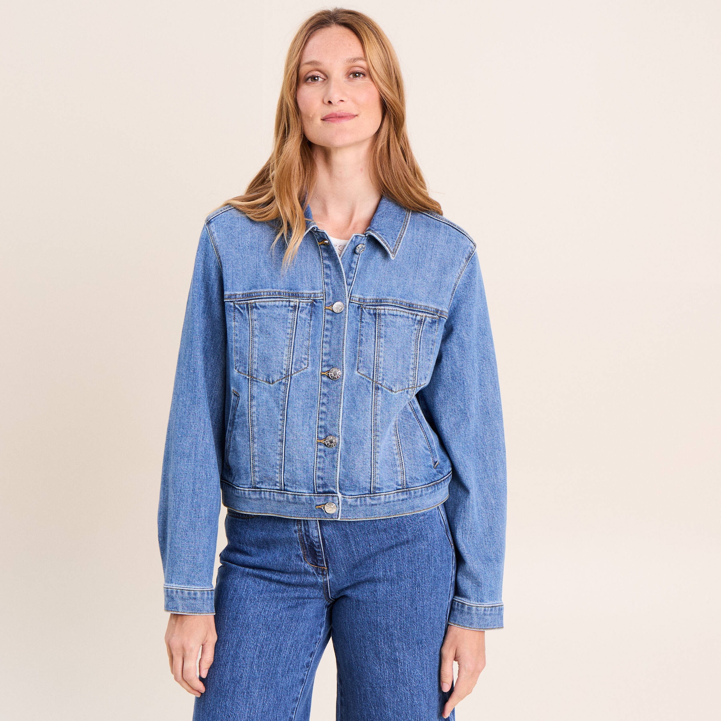 Veste jean manches longues denim double stone femme