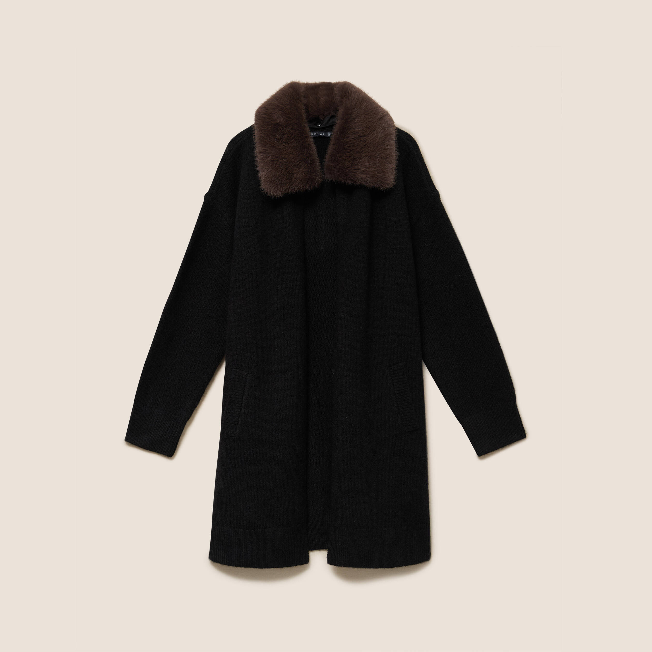 Gilet droit long col chemise noir femme