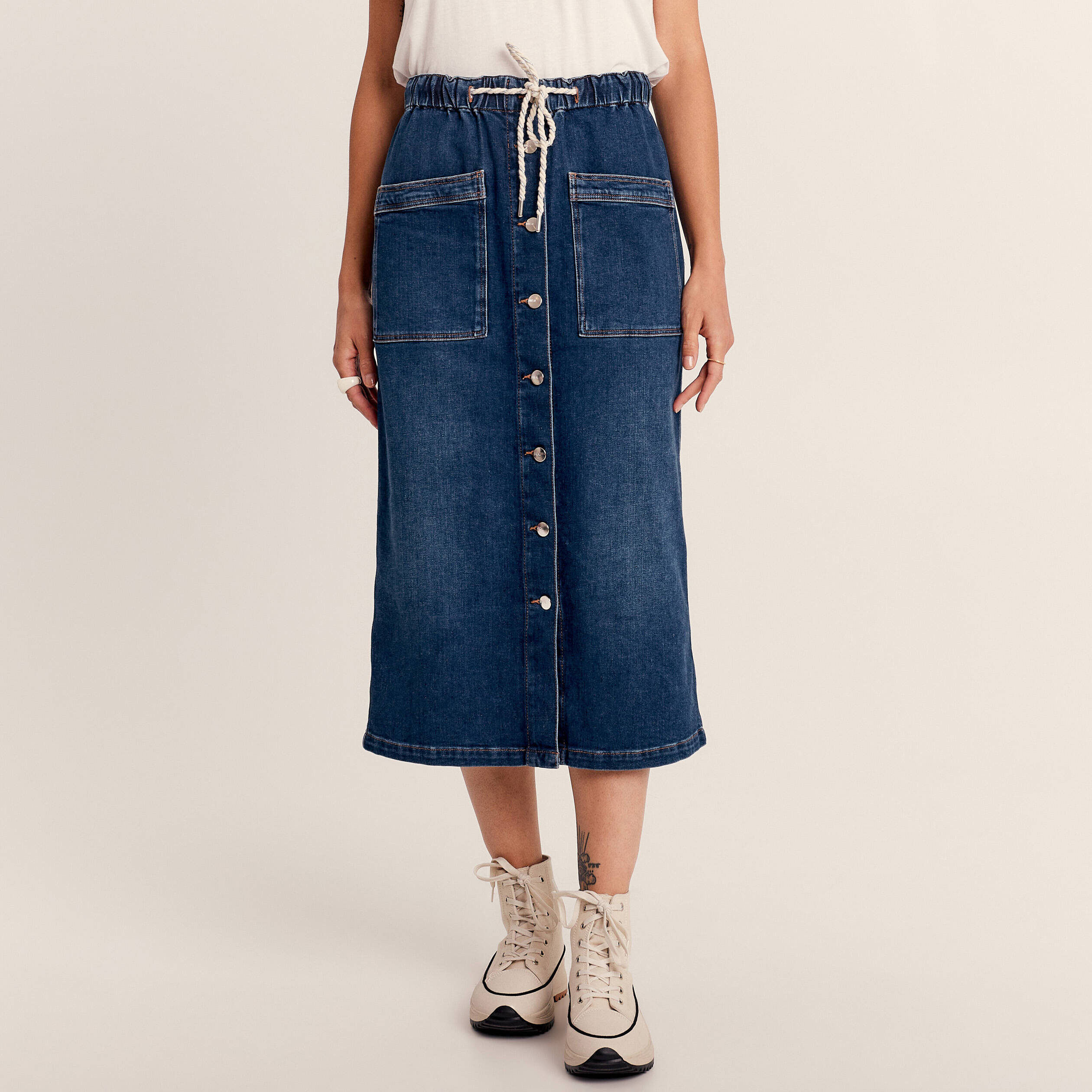 jupe longue droite en jean denim stone femme Jupe longue droite en jean denim stone femme