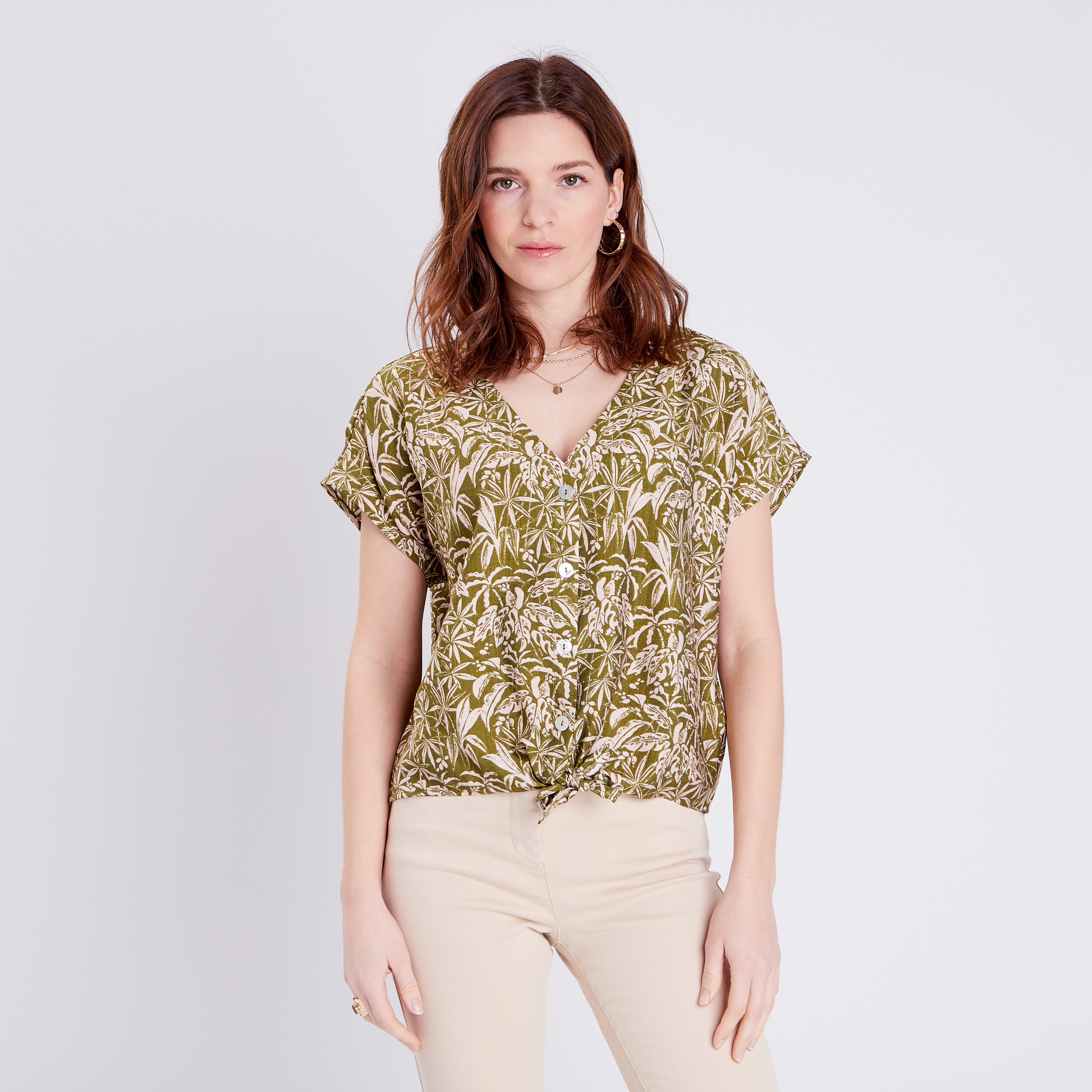 blouse manches courtes ample vert olive femme Blouse manches courtes ample vert olive femme
