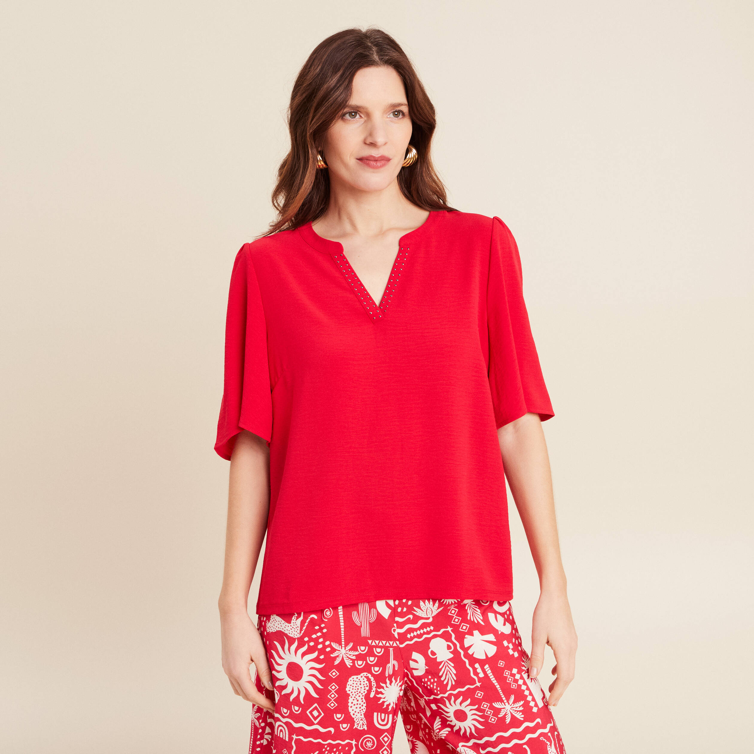 t shirt manches courtes rouge femme T-shirt manches courtes rouge femme