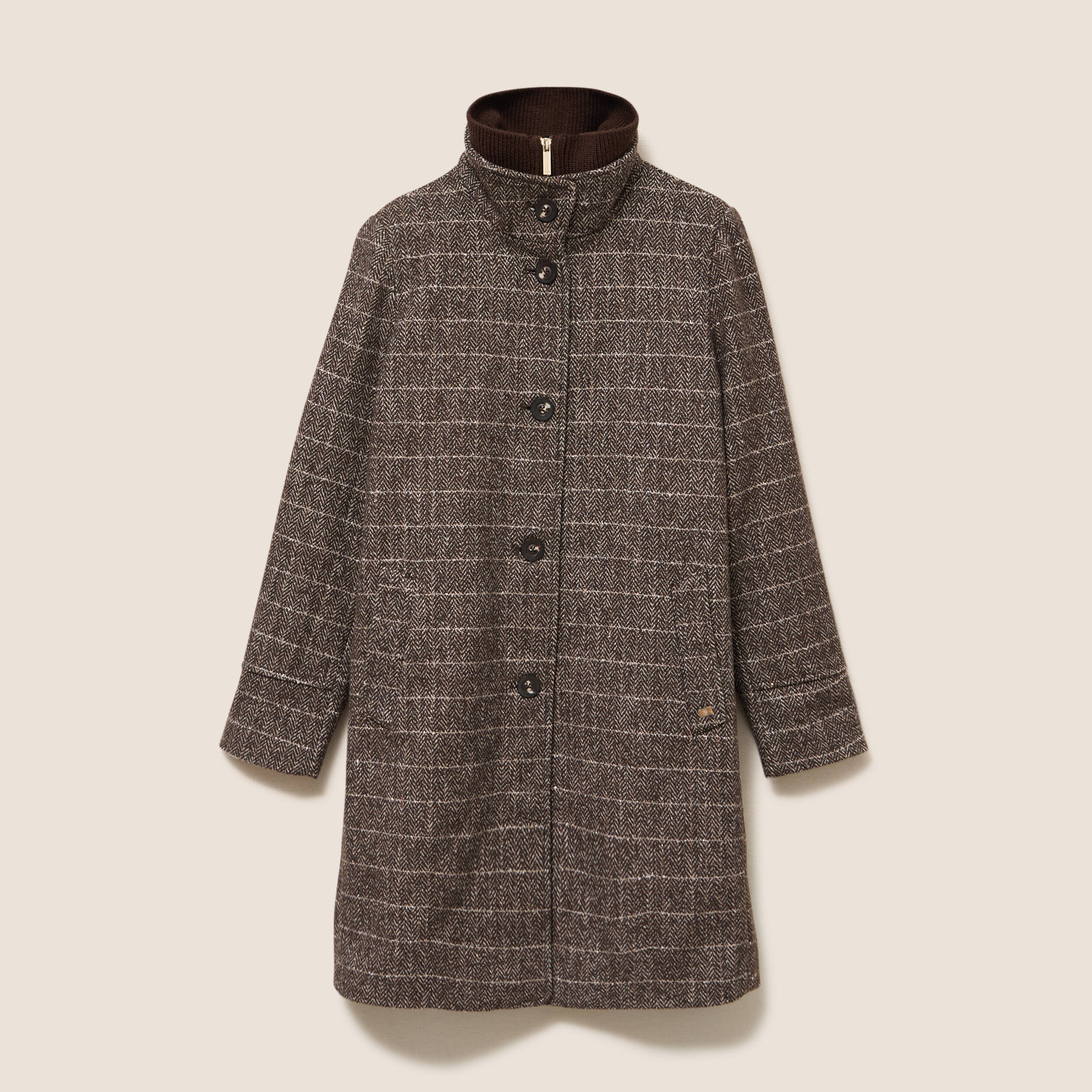 Manteau col montant doubl&eacute; marron femme