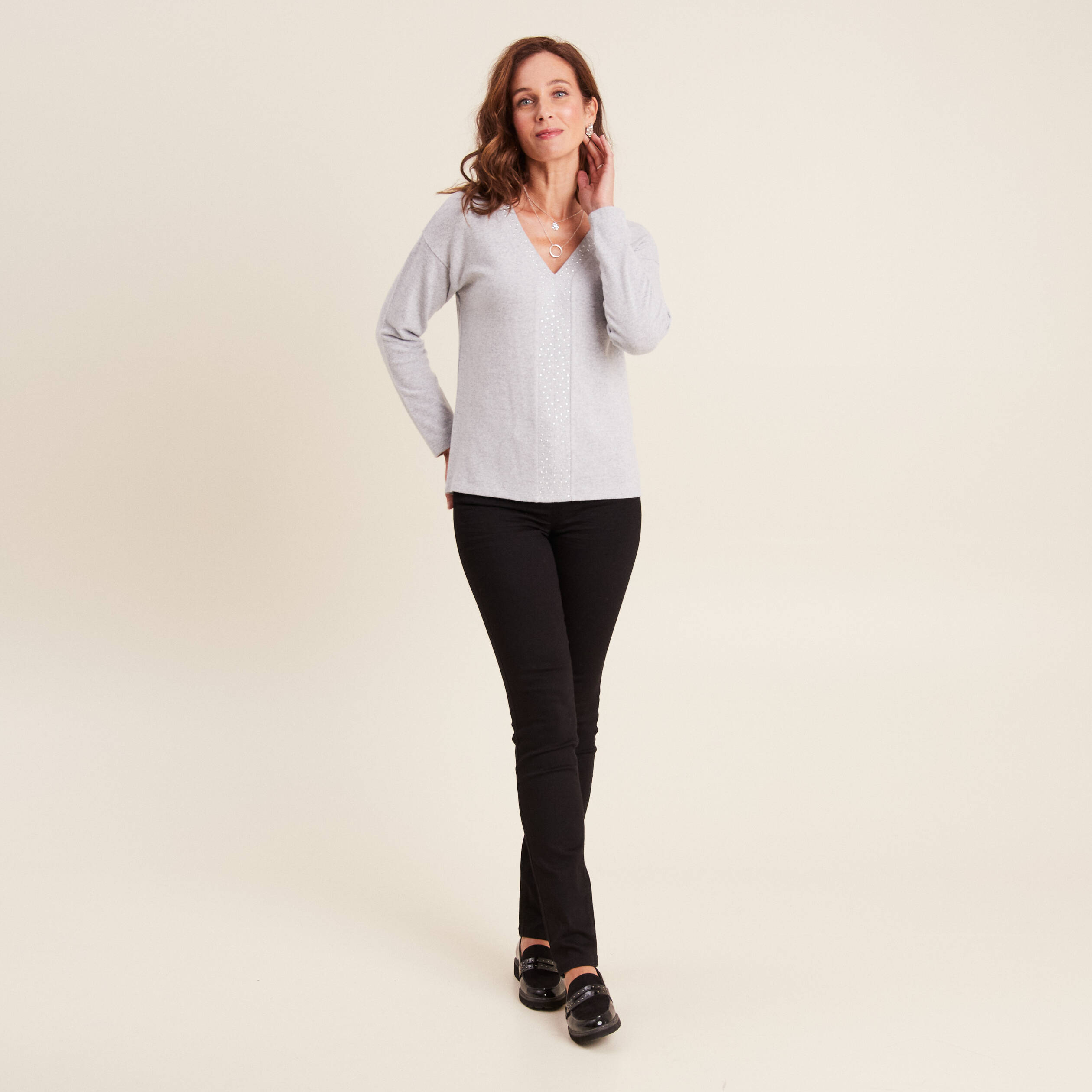 t shirt manches longues gris clair femme T-shirt manches longues gris clair femme