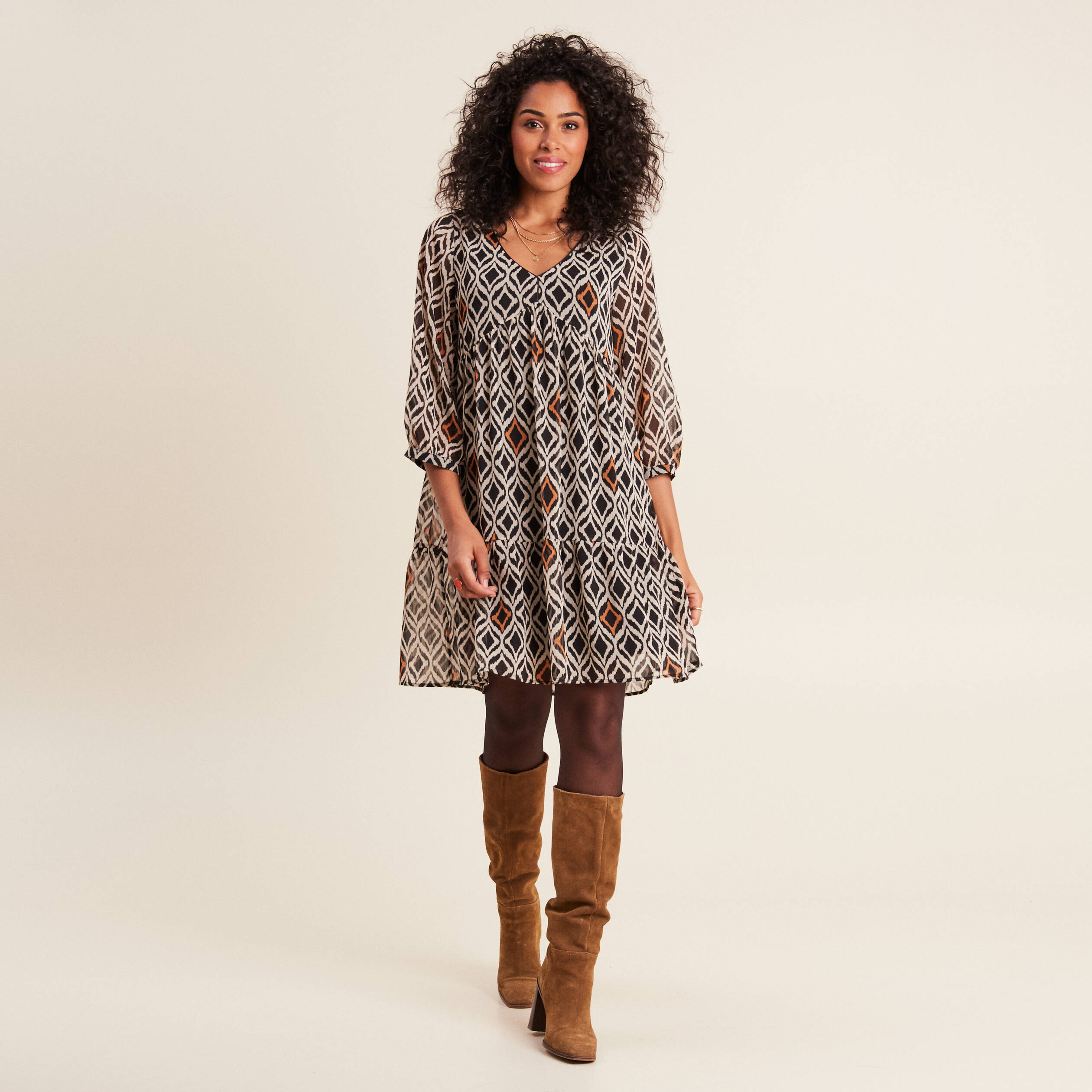 Robe &eacute;vas&eacute;e manches 3/4 blanc femme