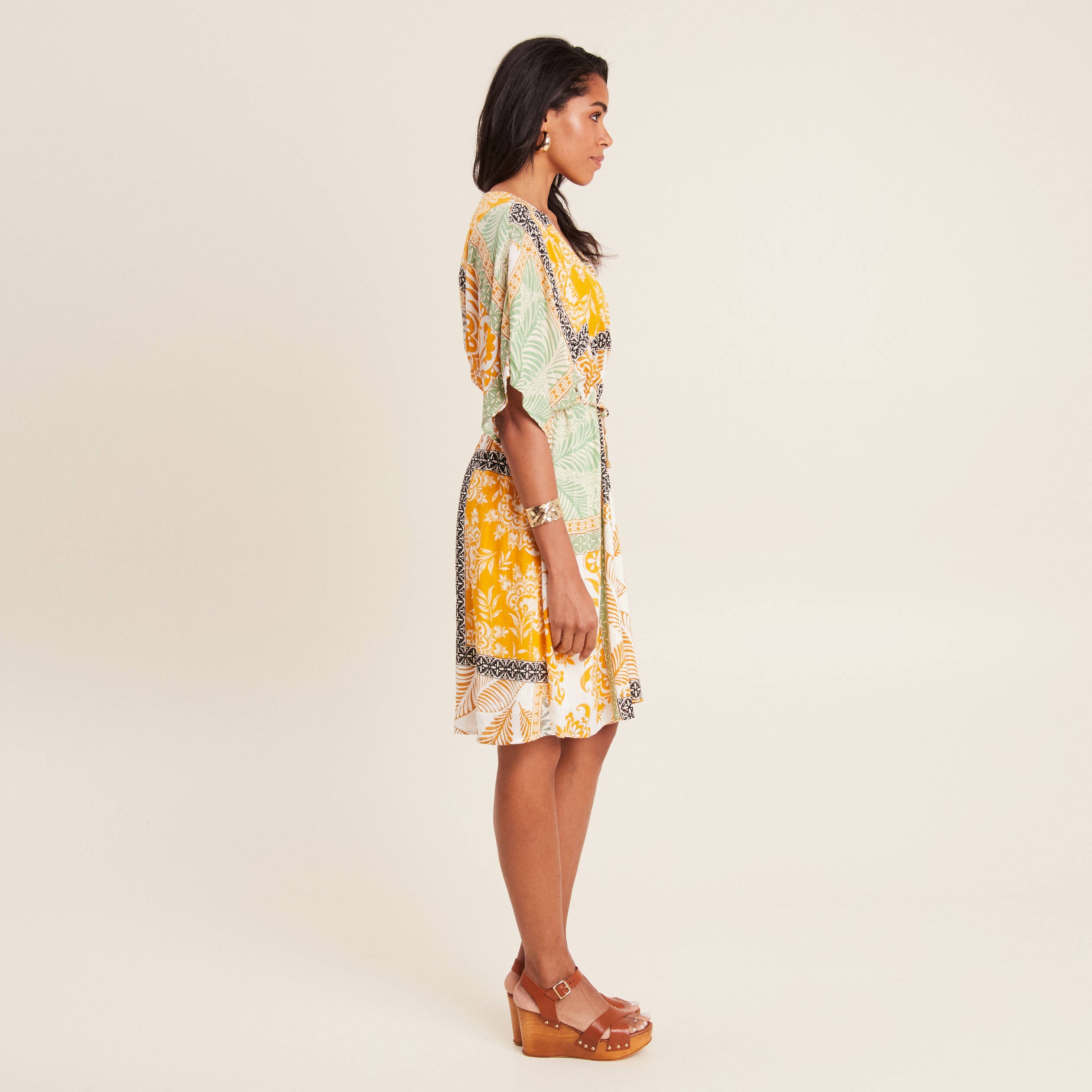 Robe Imprimée Jaune Noir Blanc Chetta B - Taille 6 - Coton - Occasion Très Bon État - Soirée