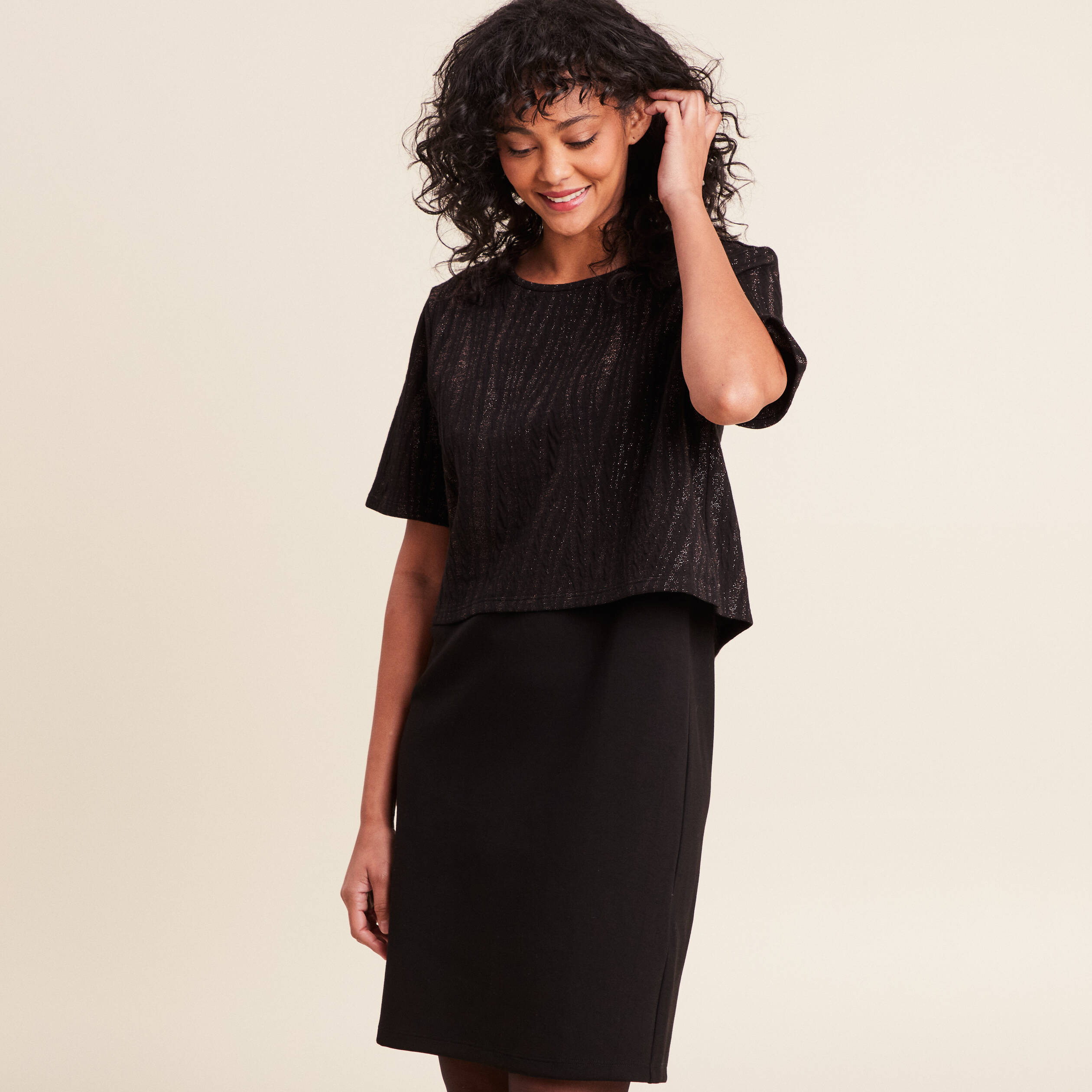 Robe bi-mati&egrave;re droite noir femme