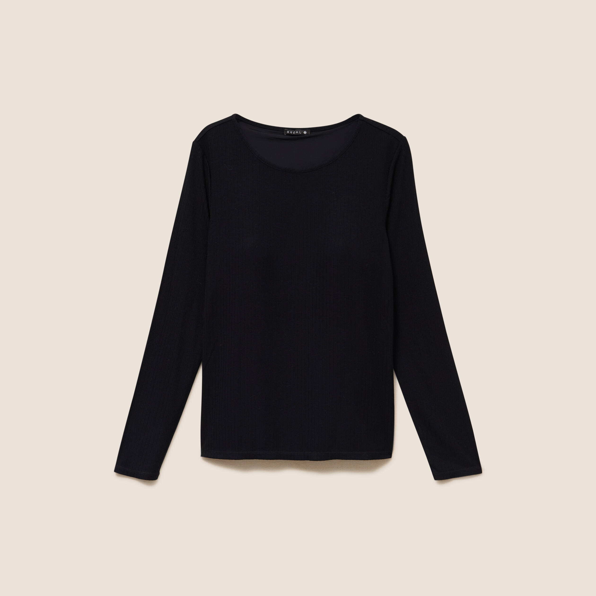 T-shirt ajust&eacute; col rond manches longues noir femme