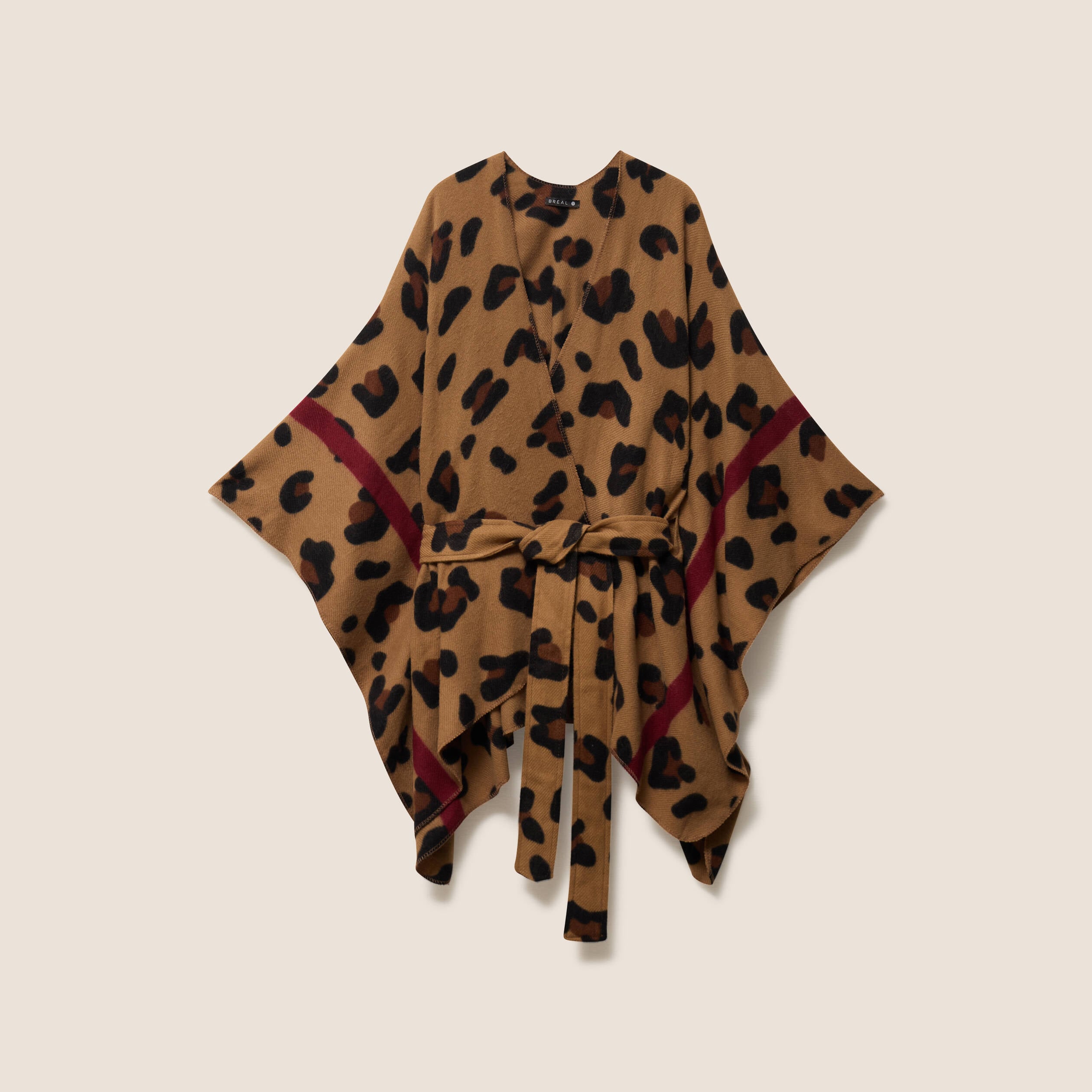Poncho ceintur&eacute; taupe femme