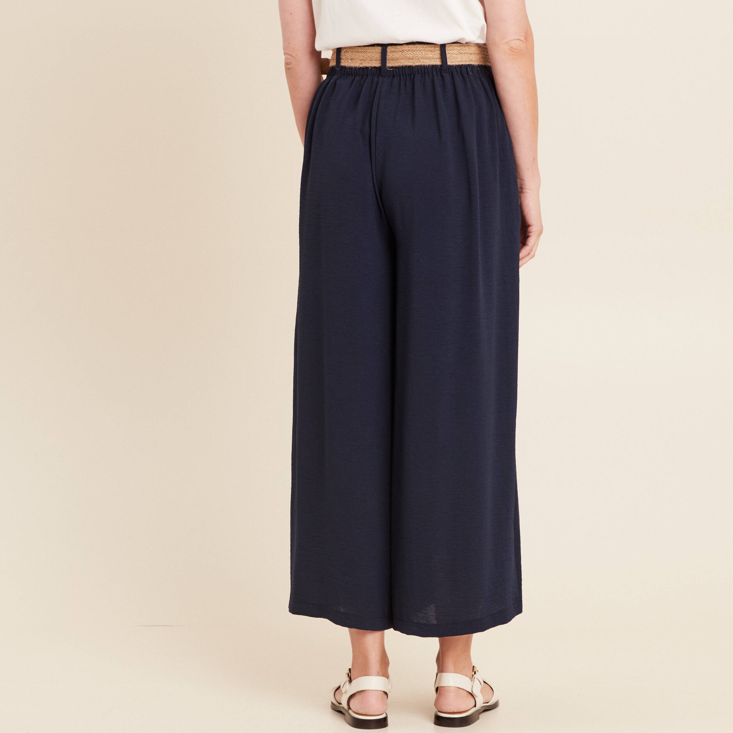 Pantalon jupe-culotte large bleu foncé femme