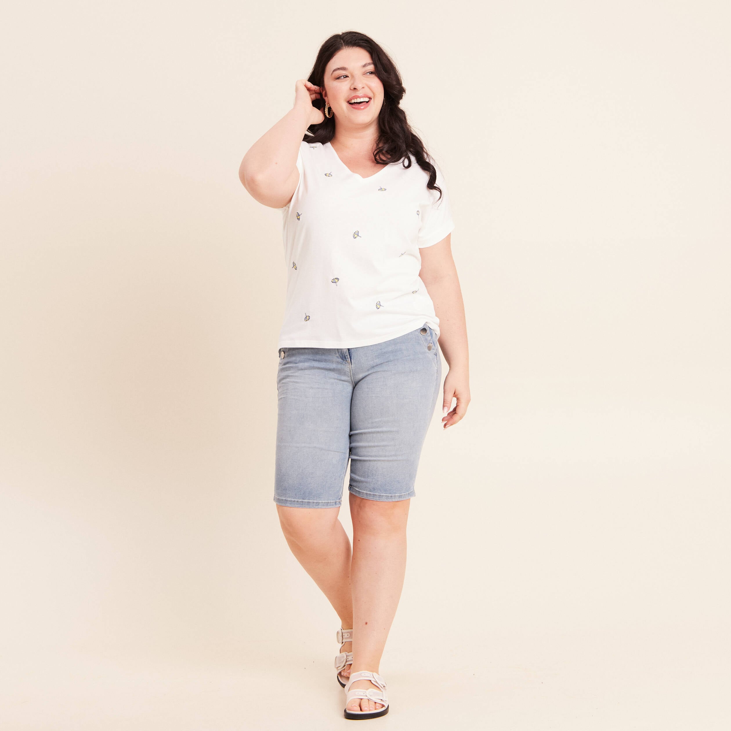 Bermuda ajust&eacute; denim double stone femme