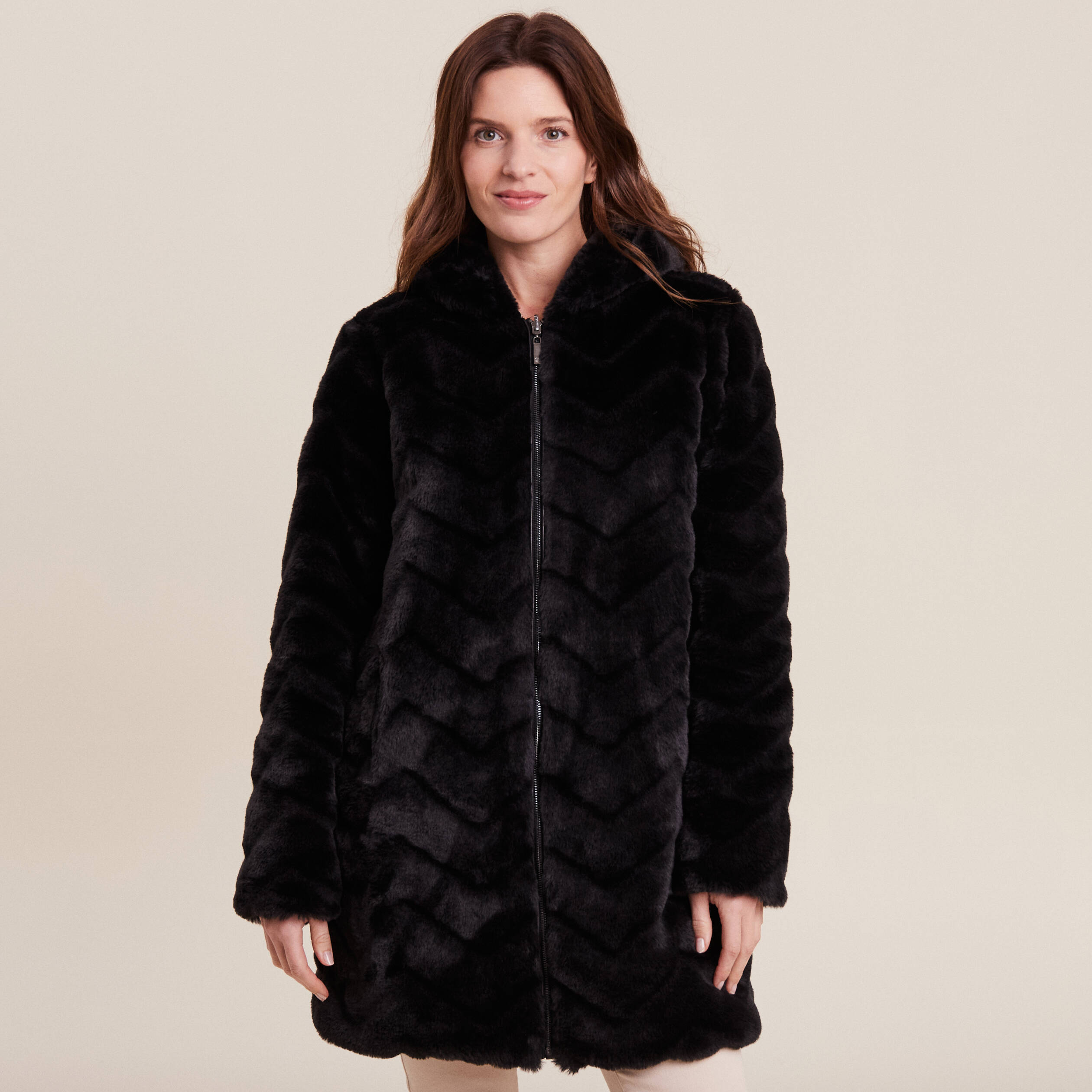 Manteau fausse fourrure réversible noir femme