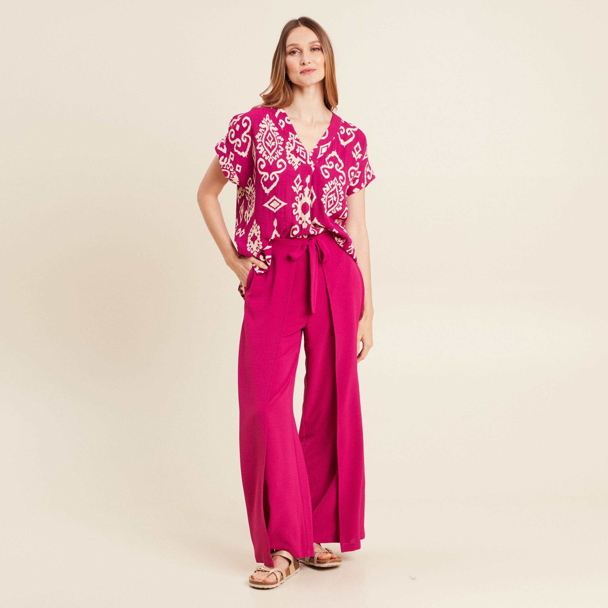 blouse manches courtes rose fushia femme Blouse manches courtes rose fushia femme
