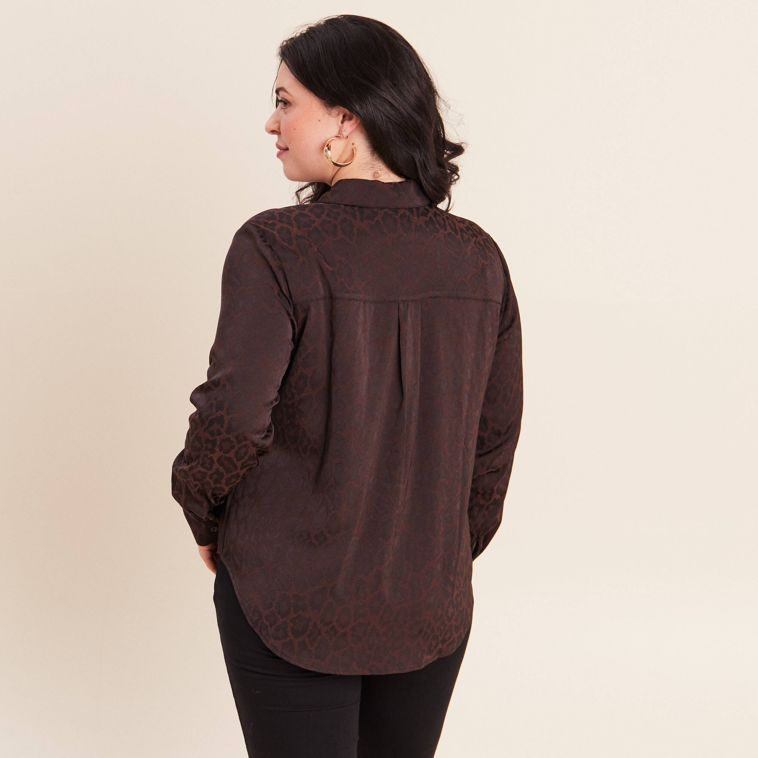 Chemise manches longues marron femme