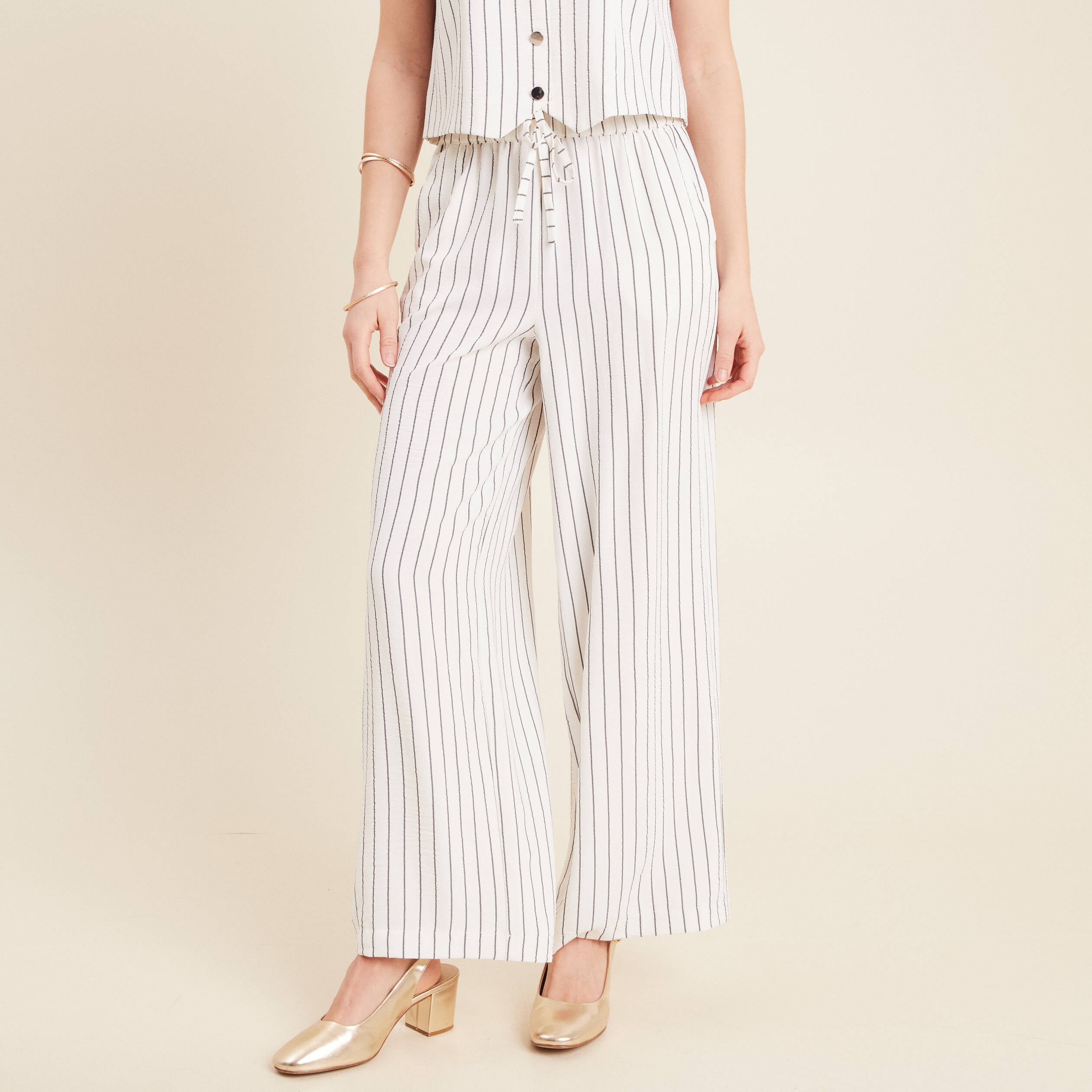 Pantalon large taille haute gris fonc&eacute; femme