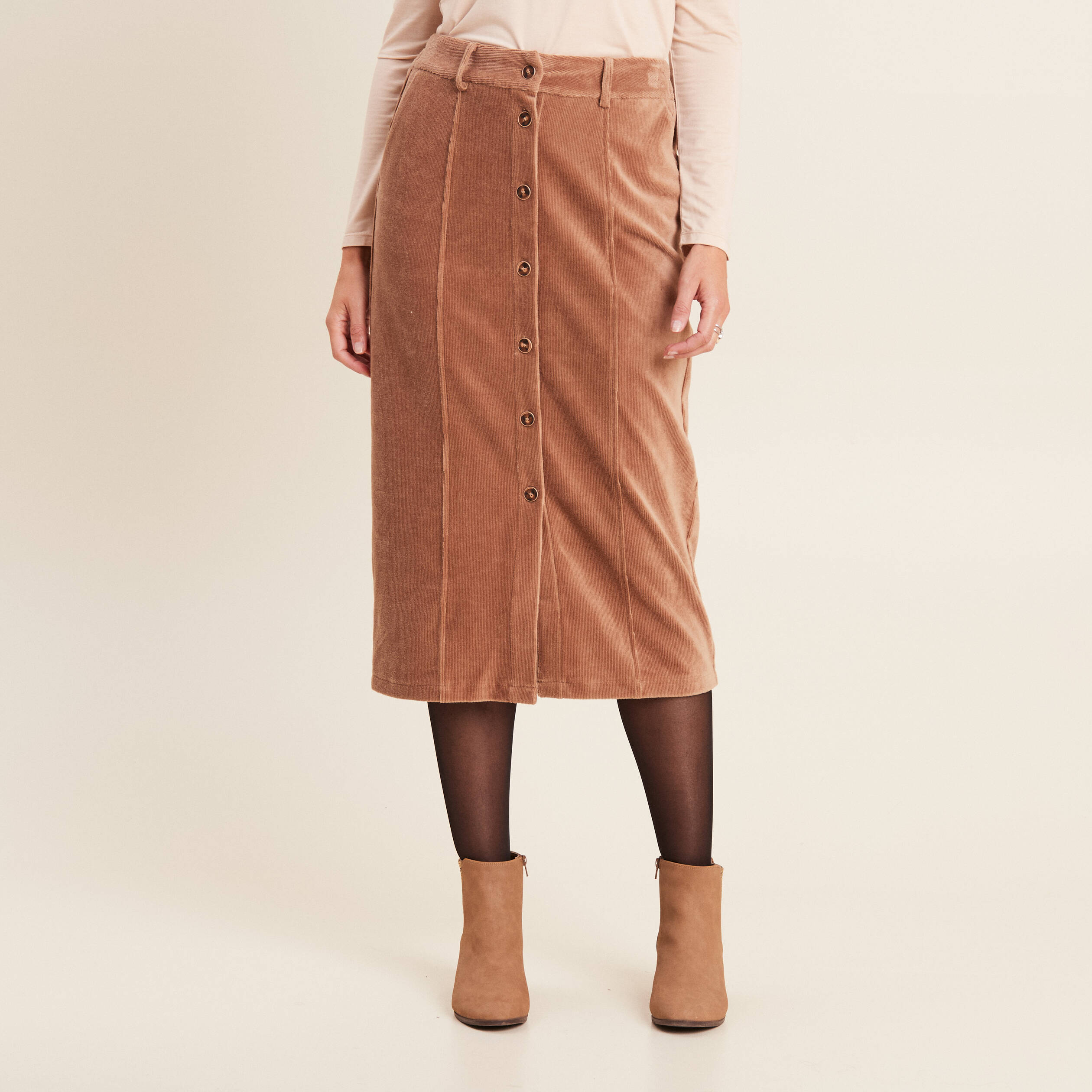 jupe longue droite velours marron femme Jupe longue droite velours marron femme