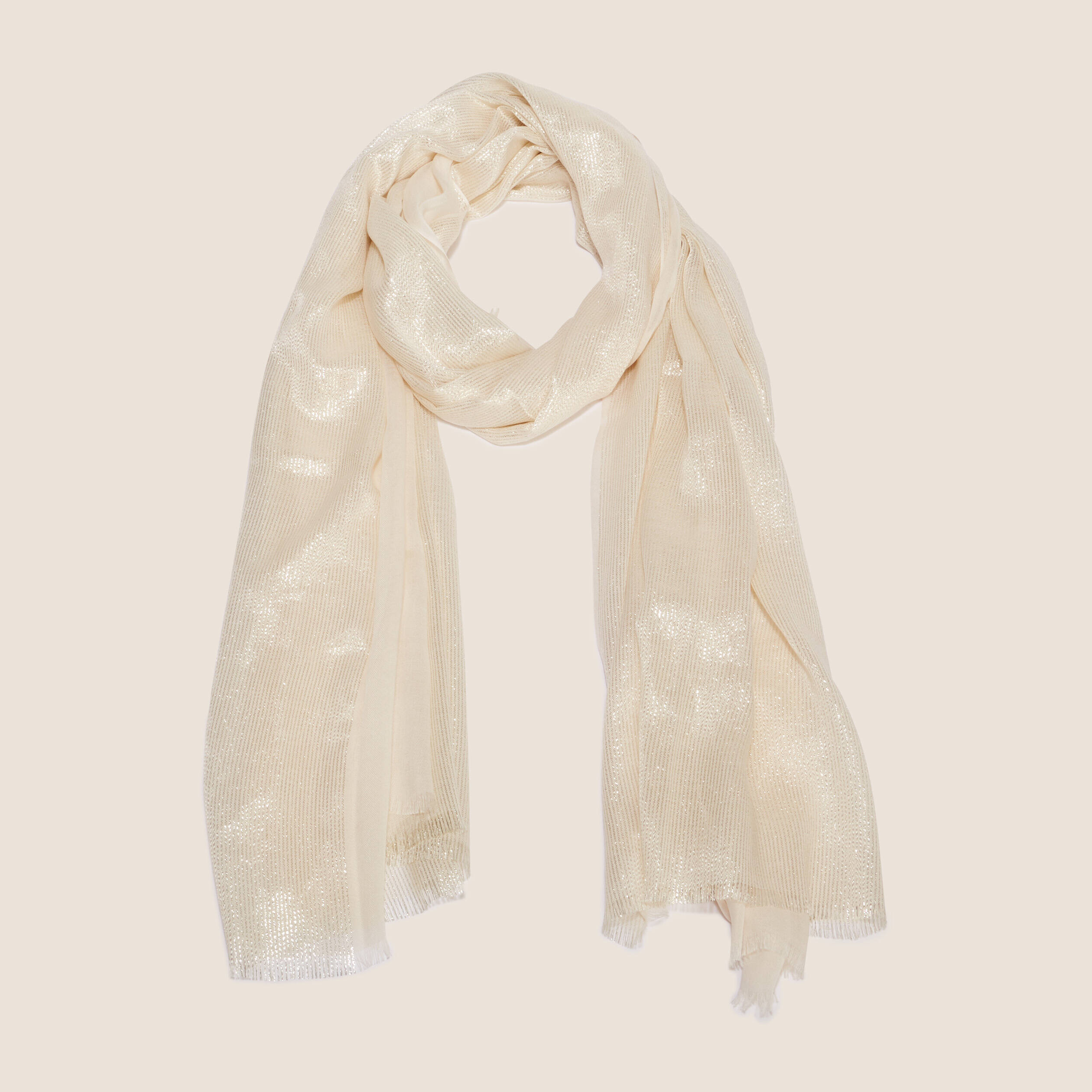 foulard brillant a franges ecru femme Foulard brillant à franges ecru femme