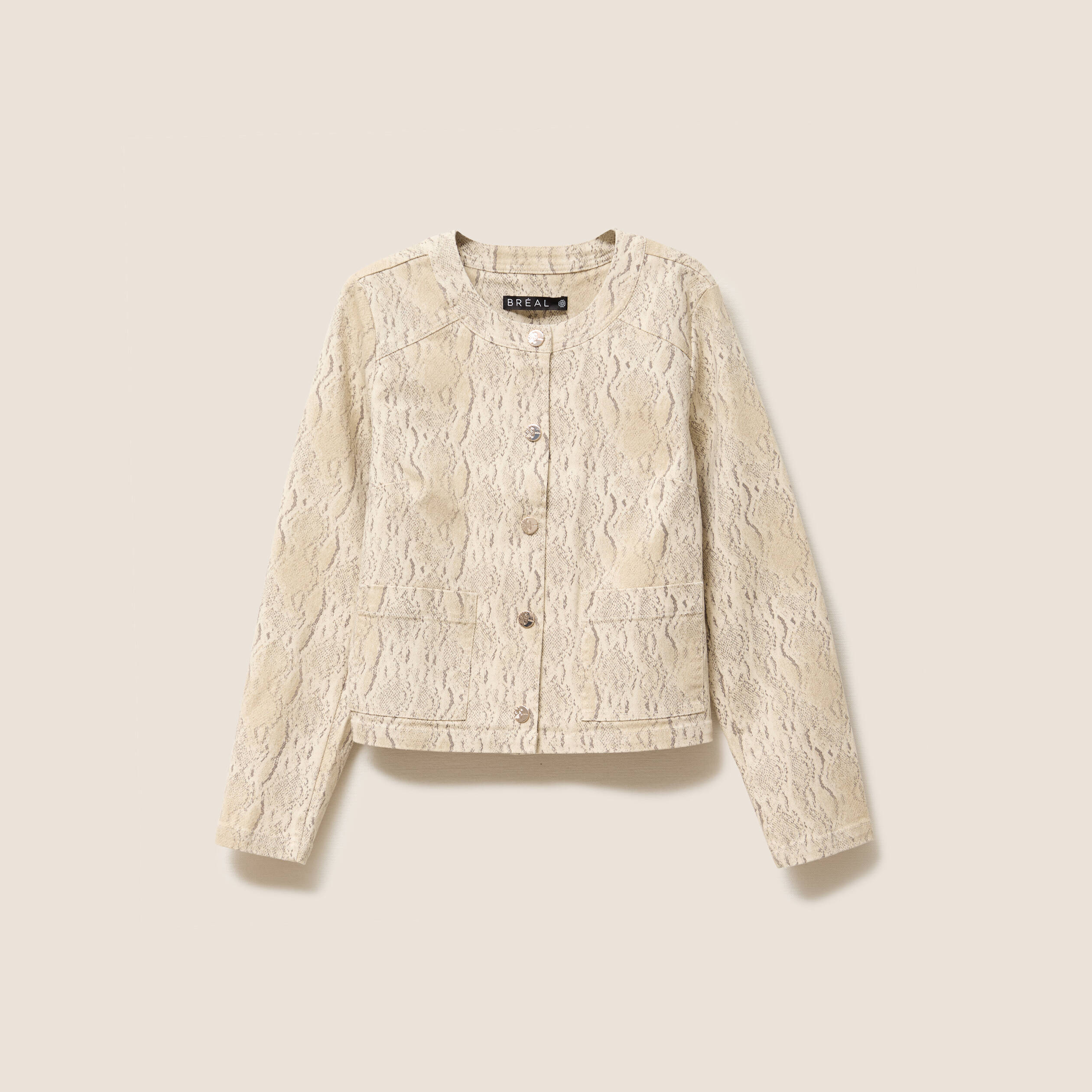 veste sans col beige femme