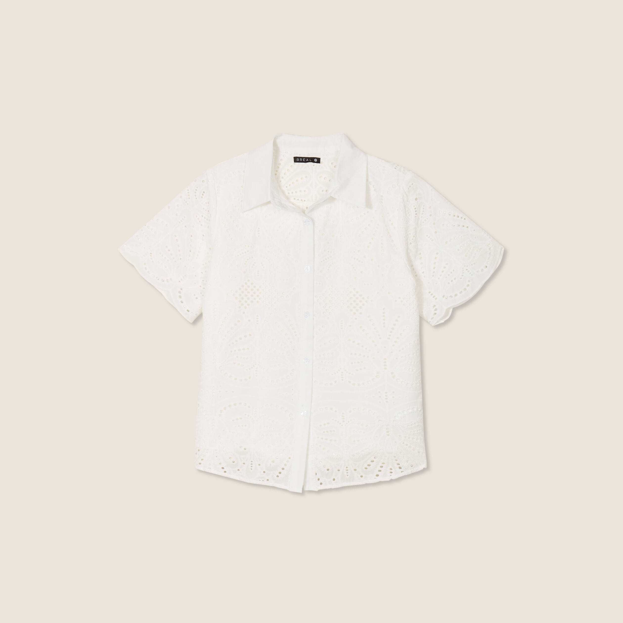 Chemise manches courtes brod&eacute;e ecru femme