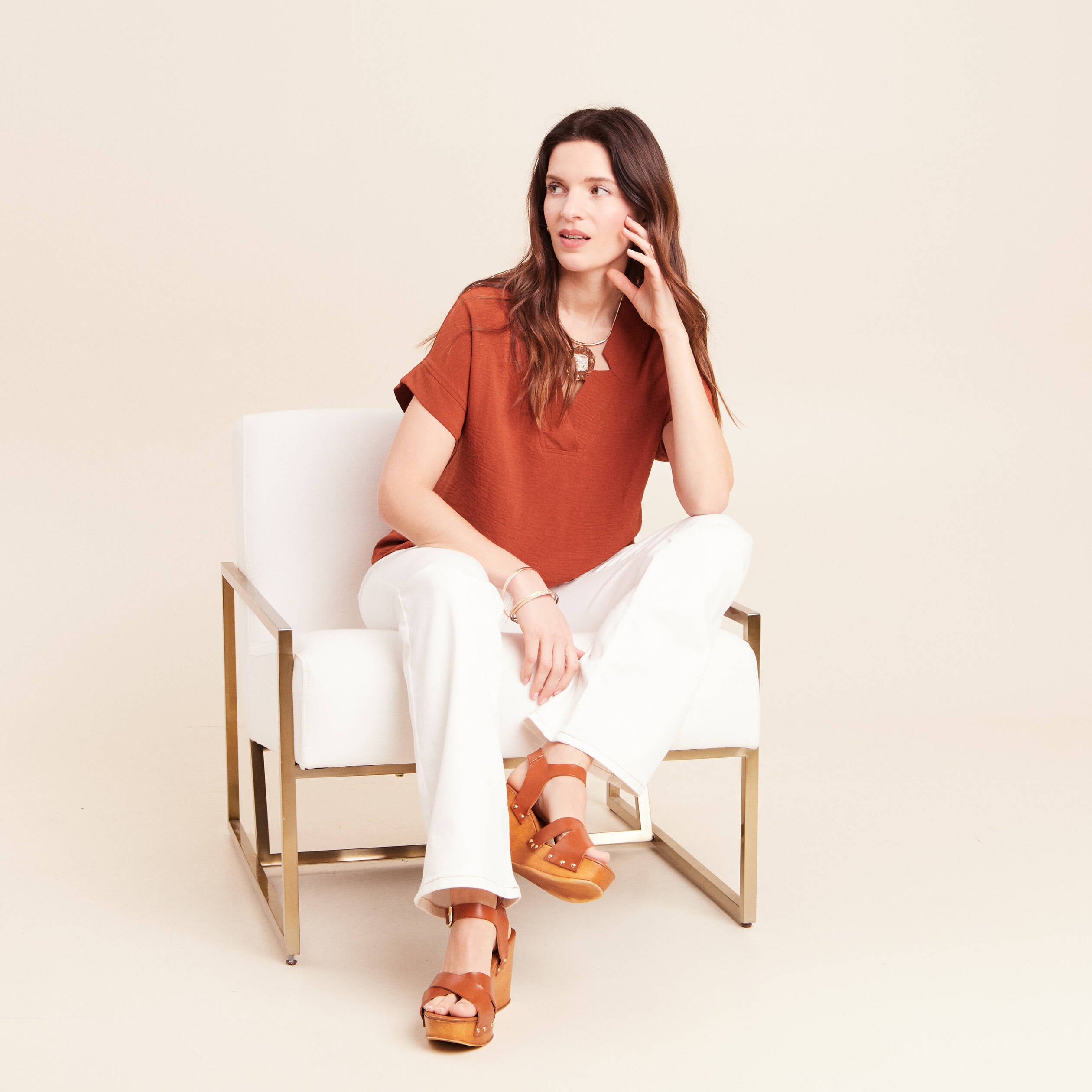 Blouse fluide manches courtes marron fonc&eacute; femme