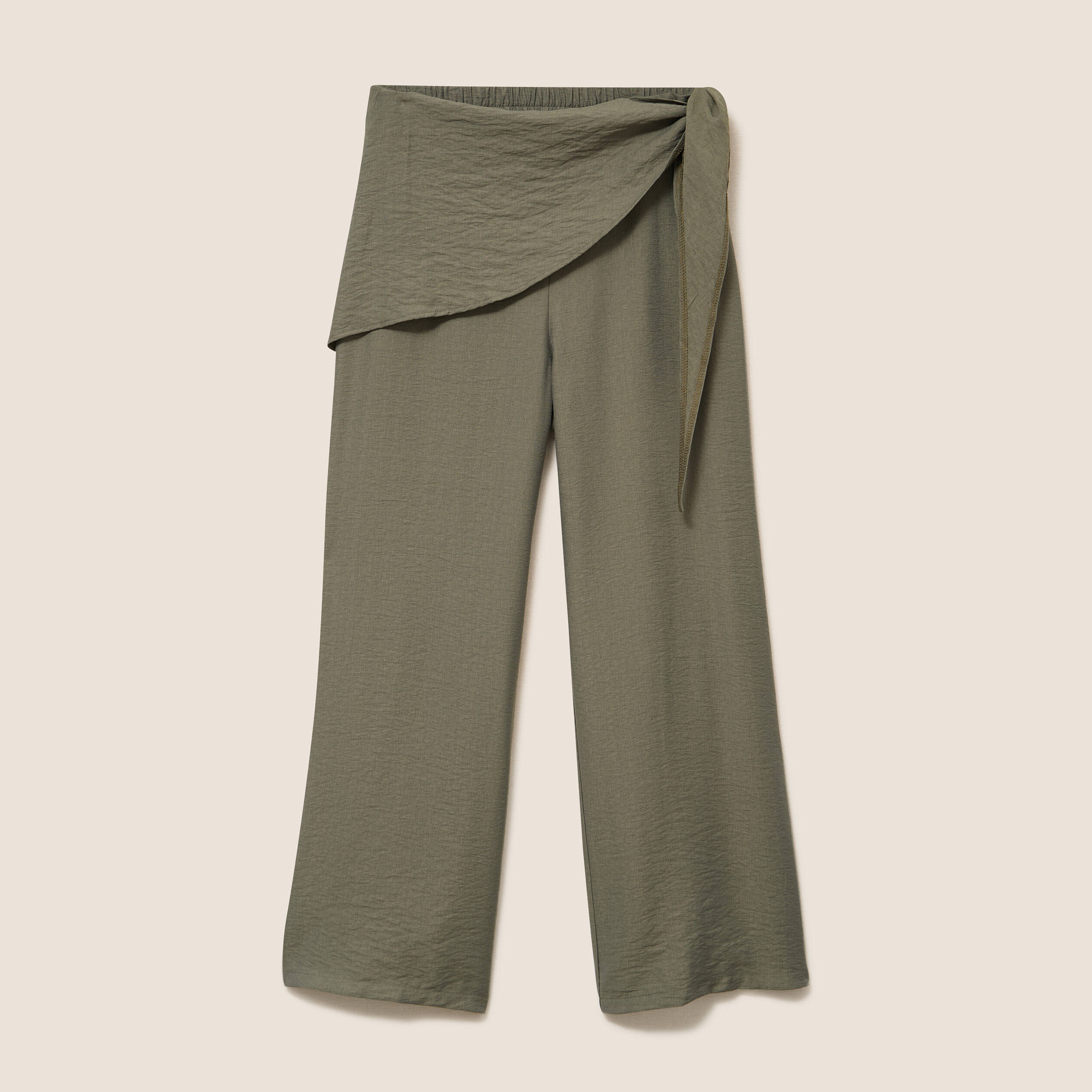 Pantalon ajust&eacute; taille haute vert kaki femme