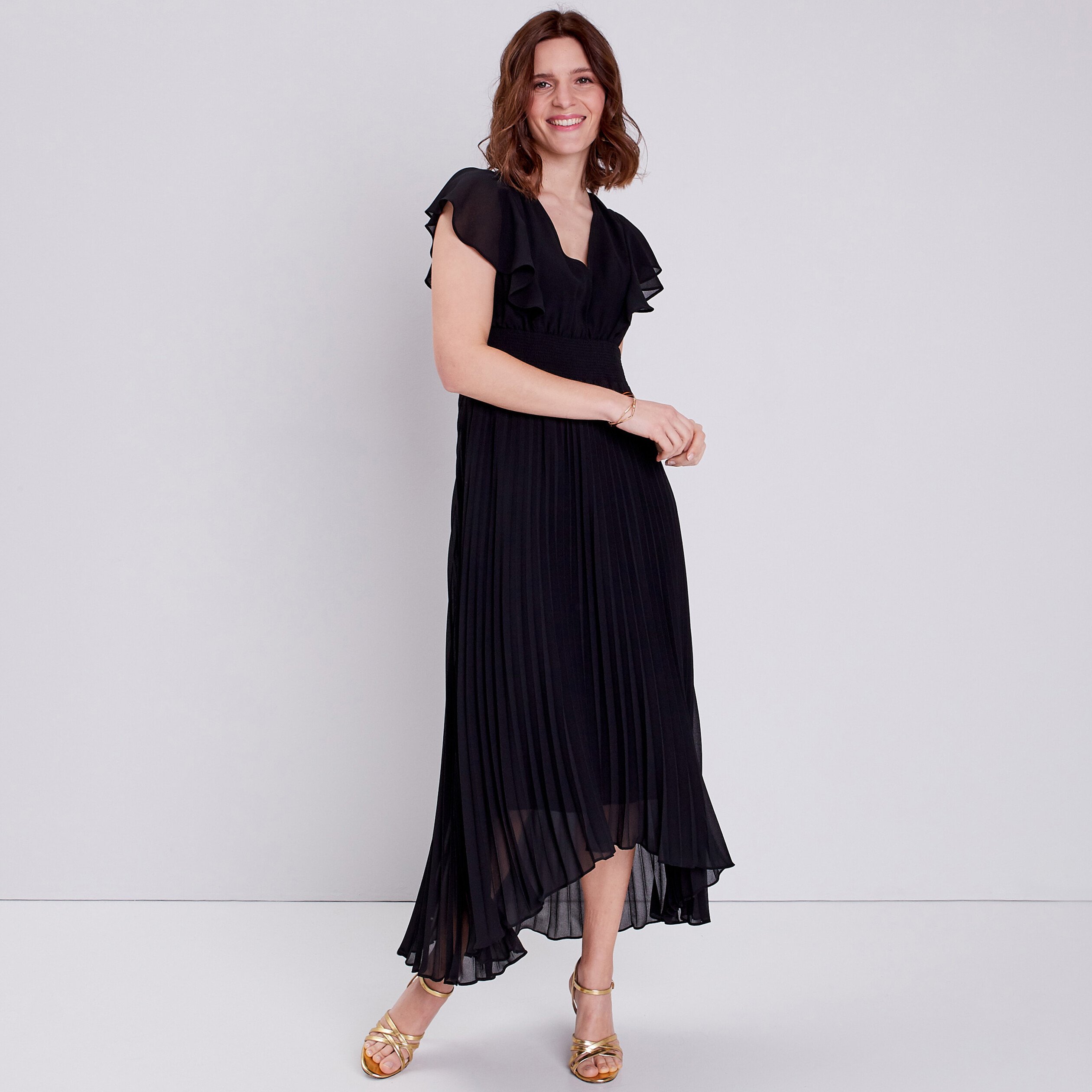 robe longue evasee a volants noir femme Robe longue évasée à volants noir femme