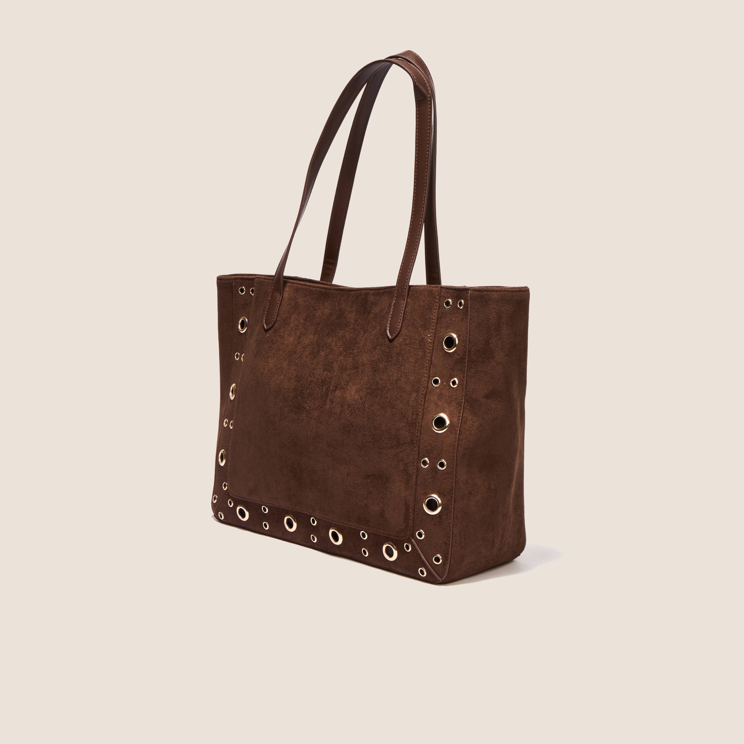 Sac cabas aspect daim doubl&eacute; marron fonc&eacute; femme