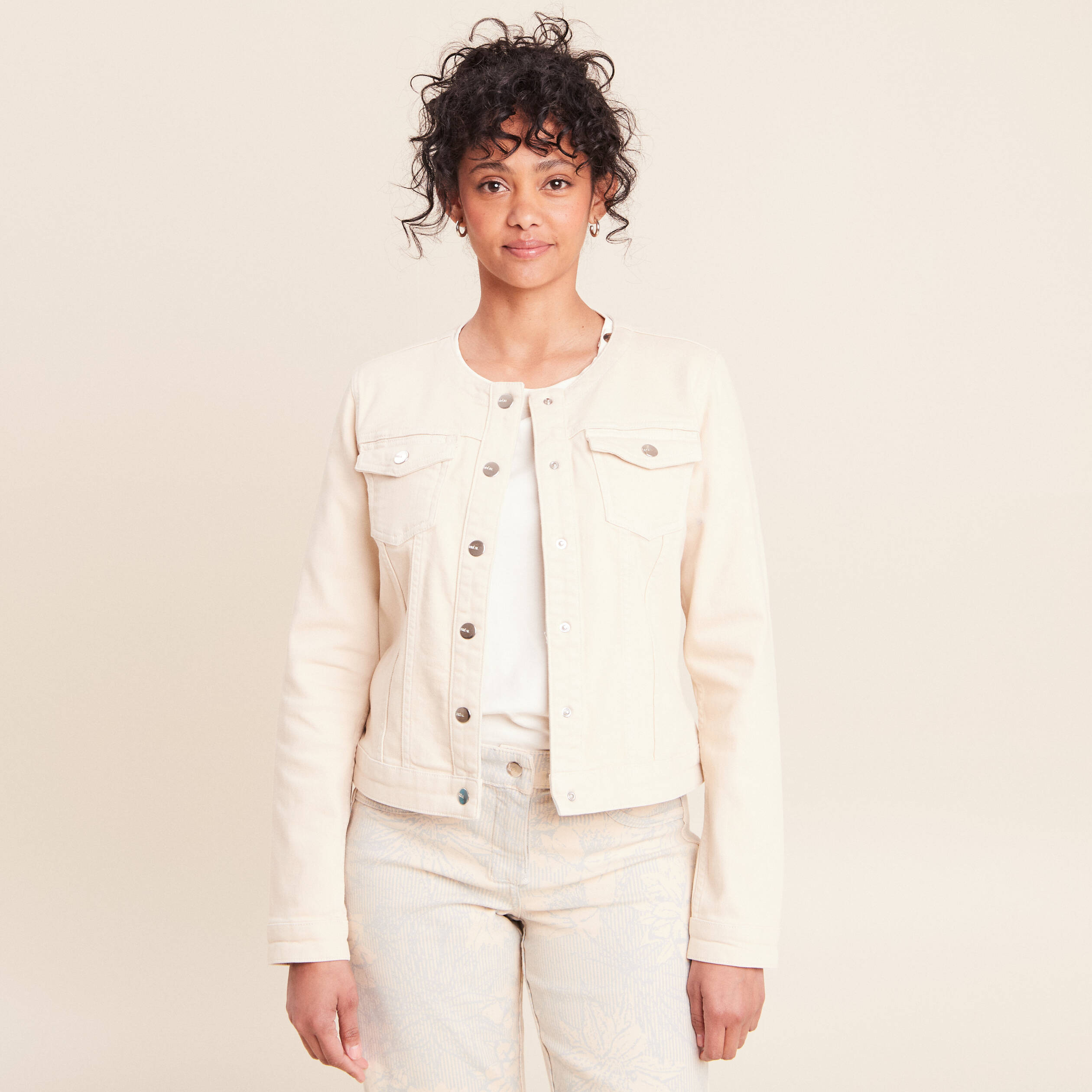 Veste cintr&eacute;e r&eacute;versible manches longues beige femme