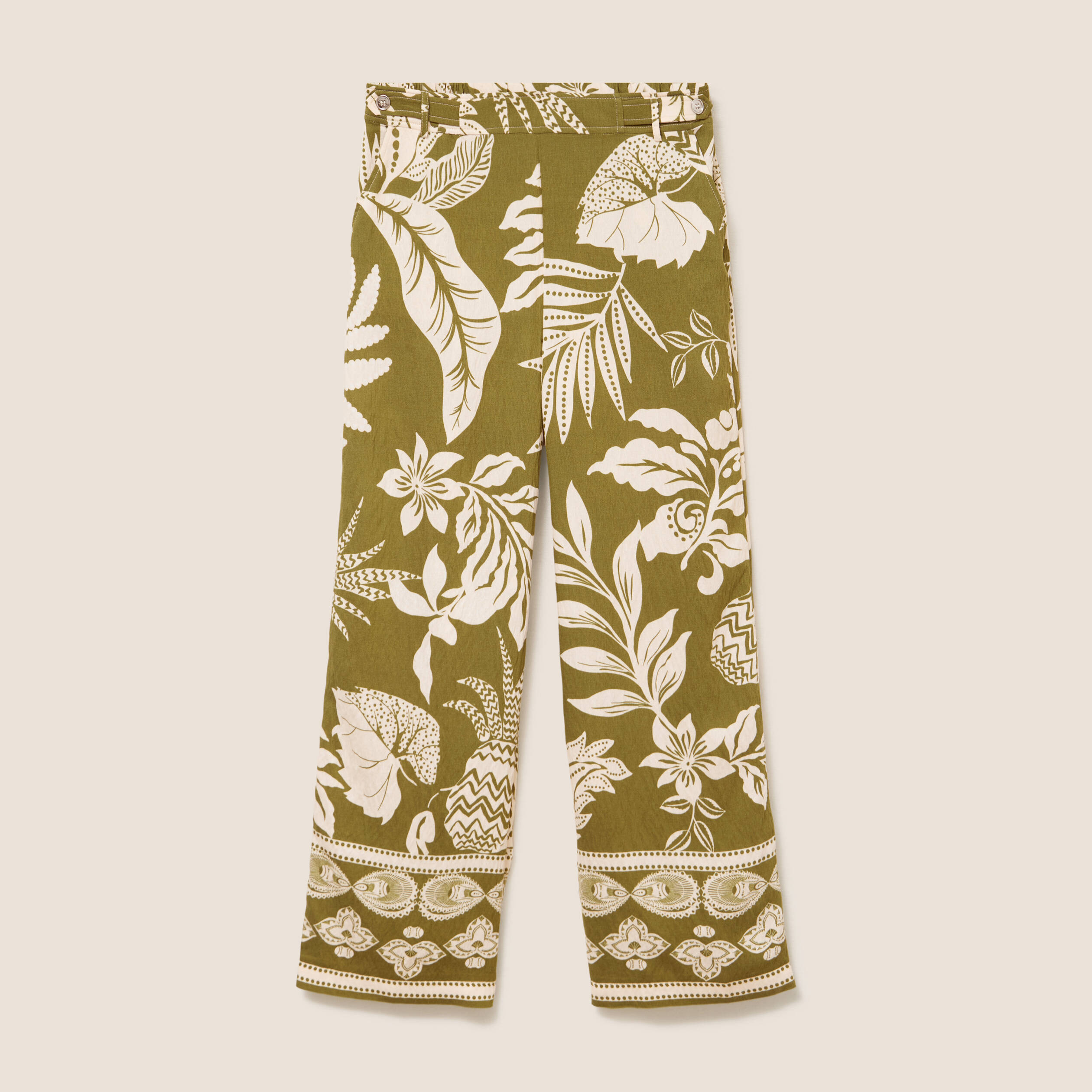 Pantalon large 7/8&egrave;me taille haute vert kaki femme