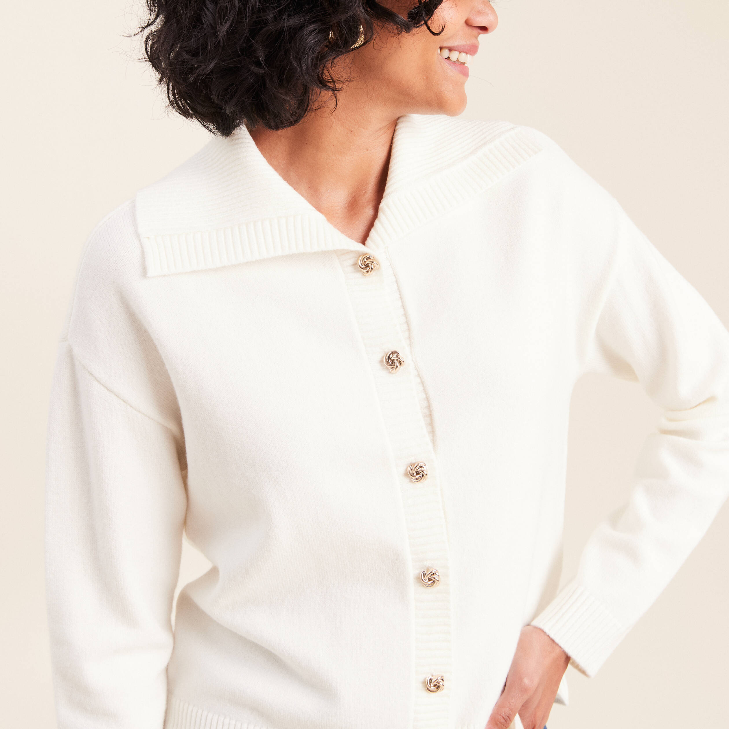 Gilet col camionneur ecru femme