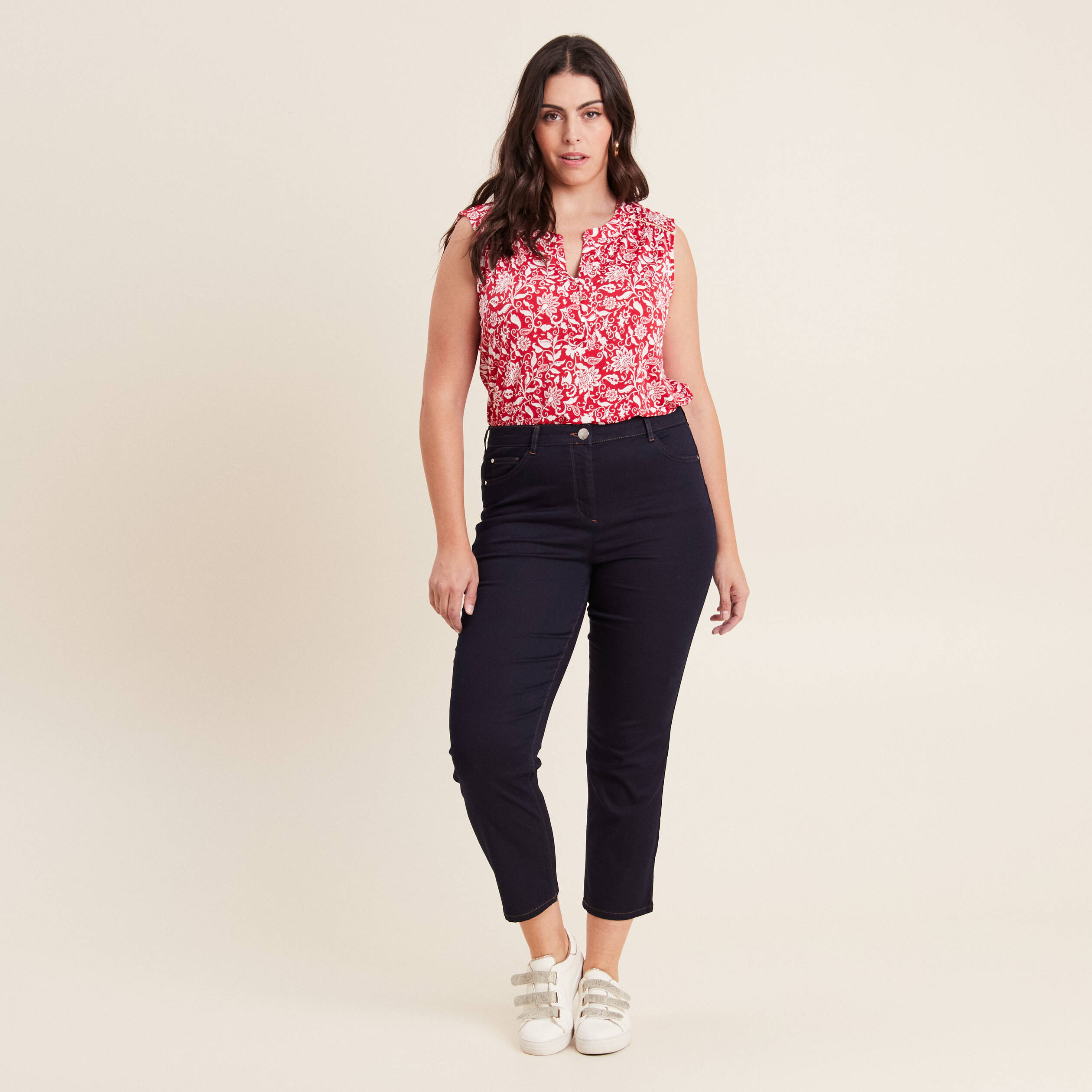 jean droit taille haute 78eme denim brut femme Jean droit taille haute 7/8ème denim brut femme