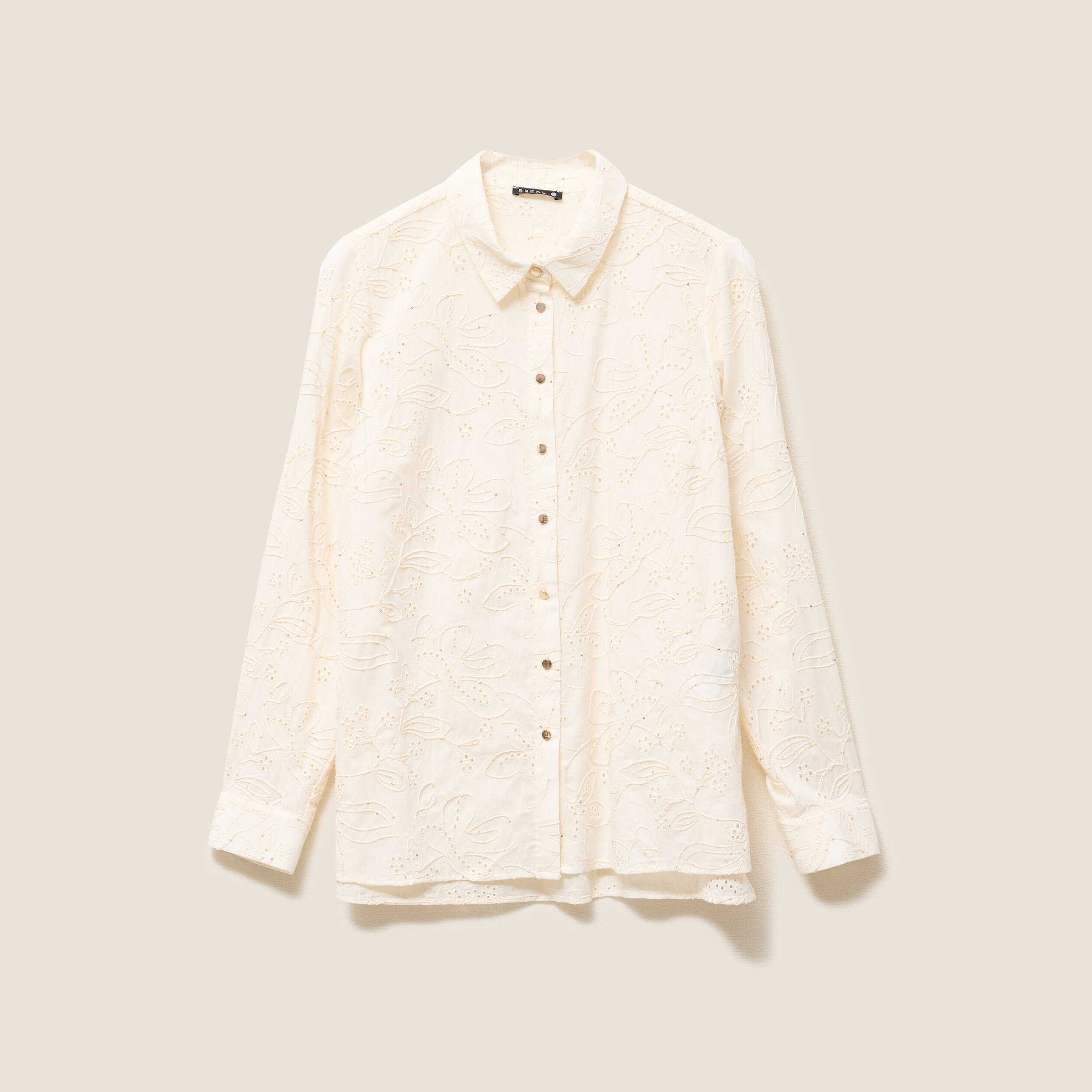 Chemise droite manches longues ecru femme