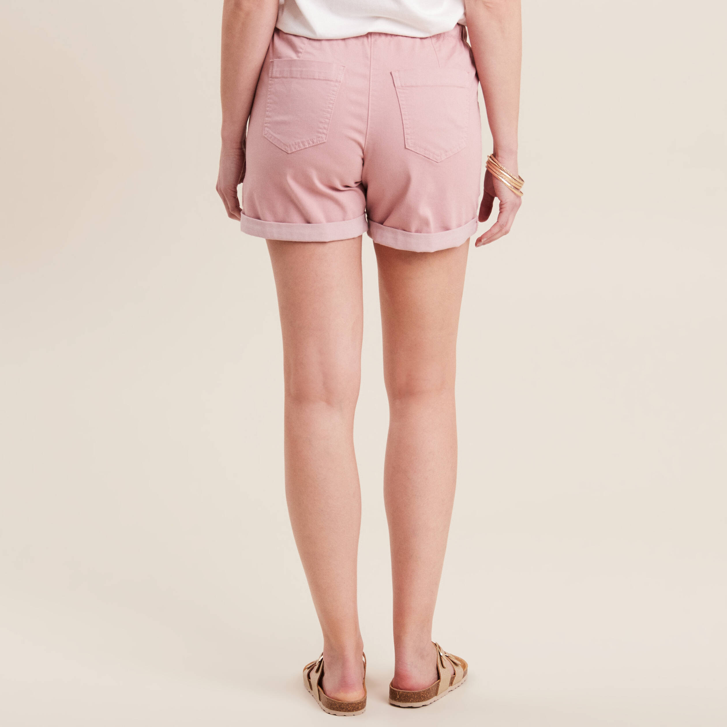 short droit taille elastiquee rose pastel femme Short droit taille élastiquée rose pastel femme