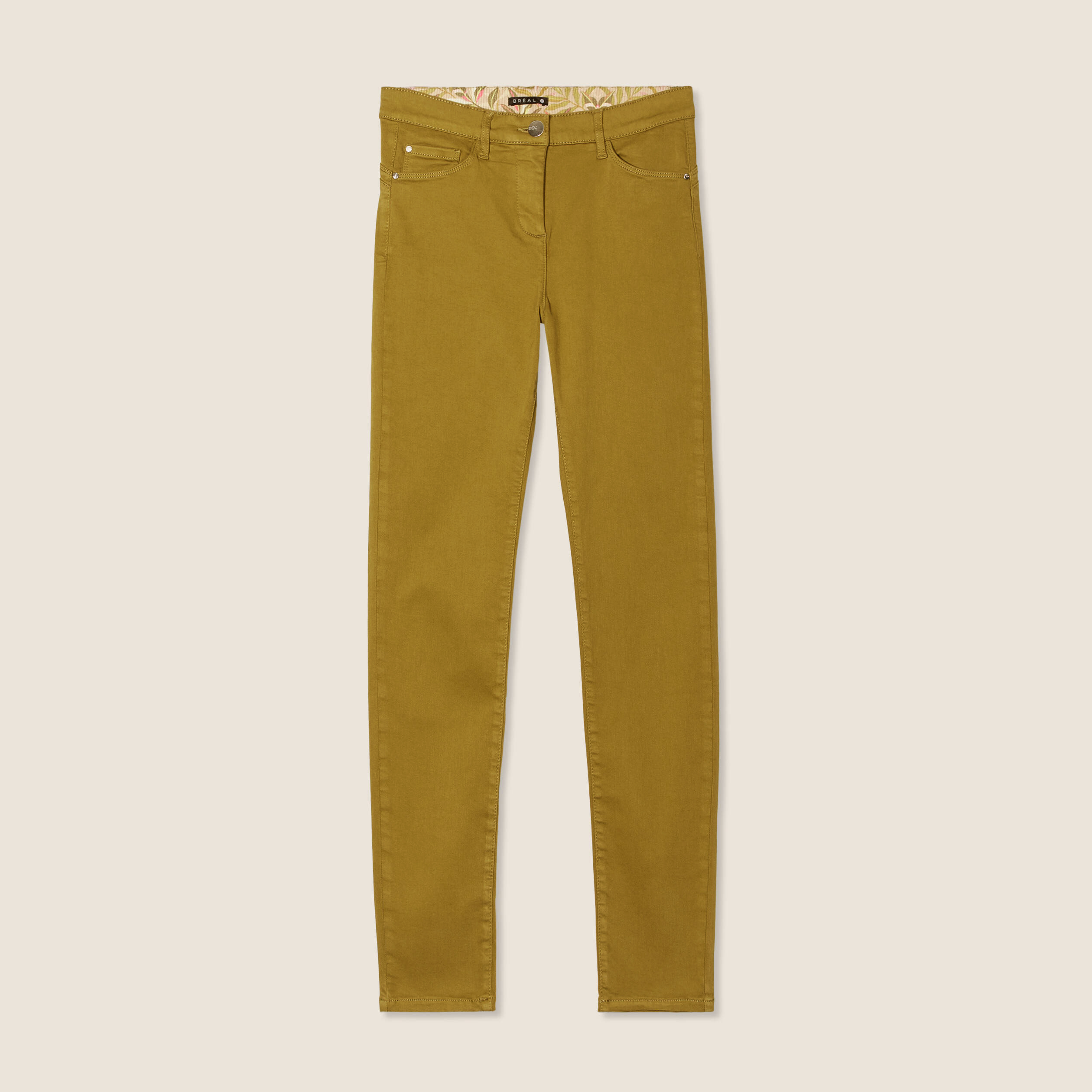 Jean magique L'Unique coupe ajust&eacute;e vert olive femme