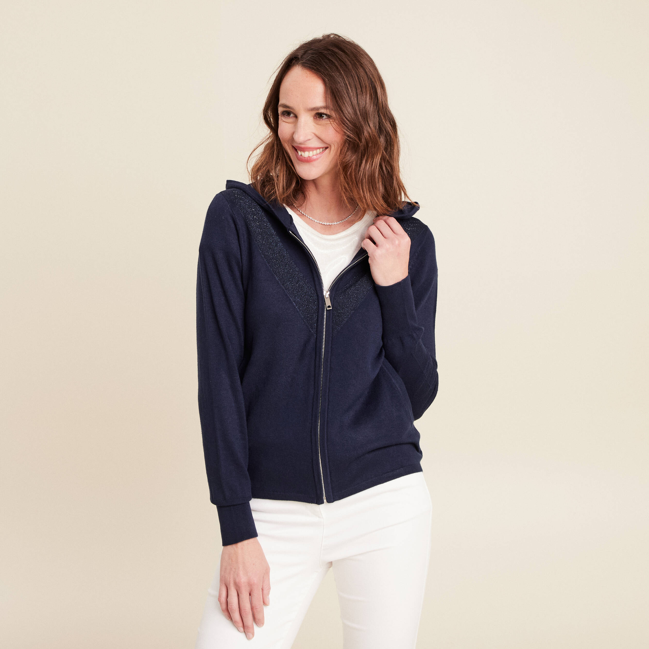 Gilet avec capuche bleu marine femme Vibs