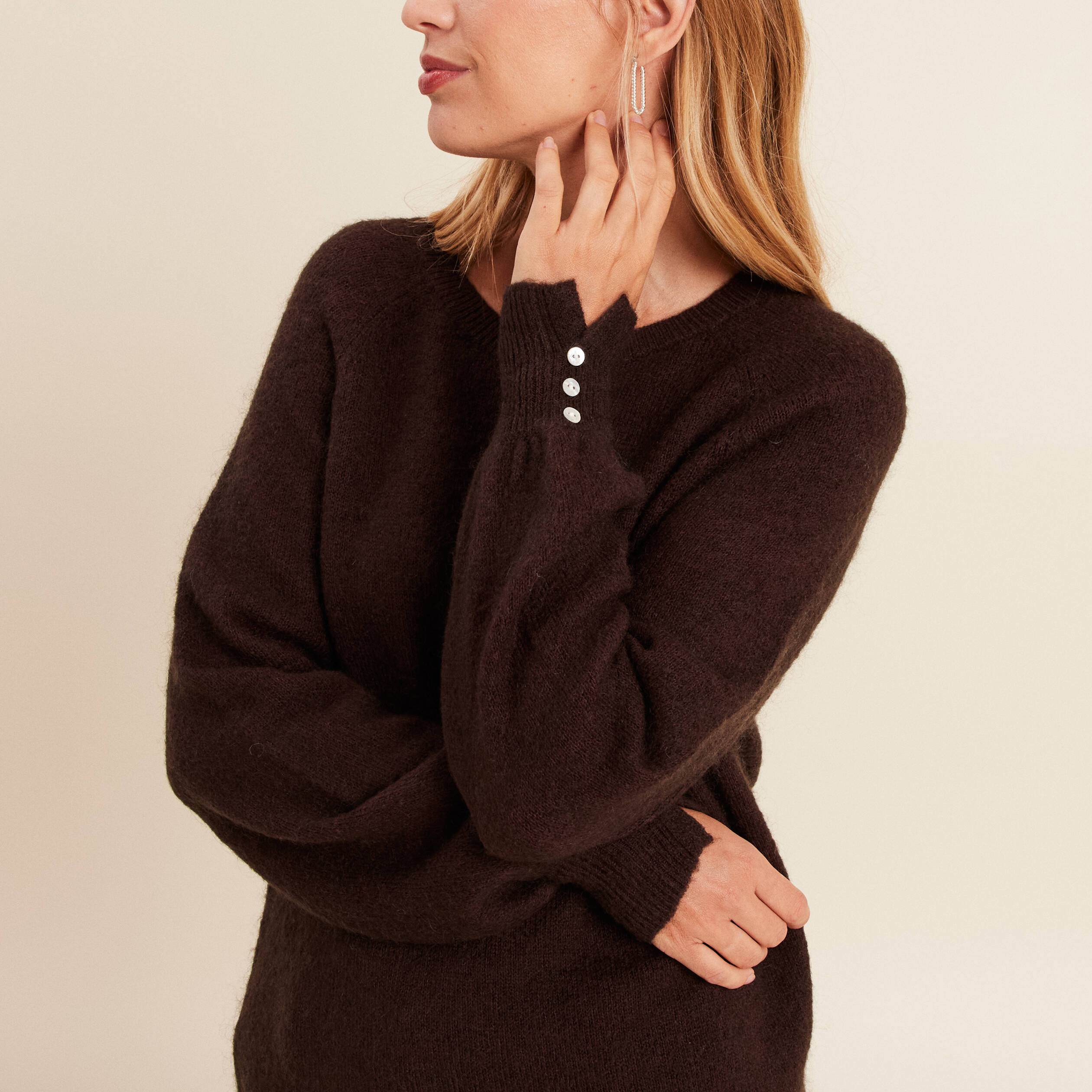 Pull col rond manches longues marron foncé femme Vibs