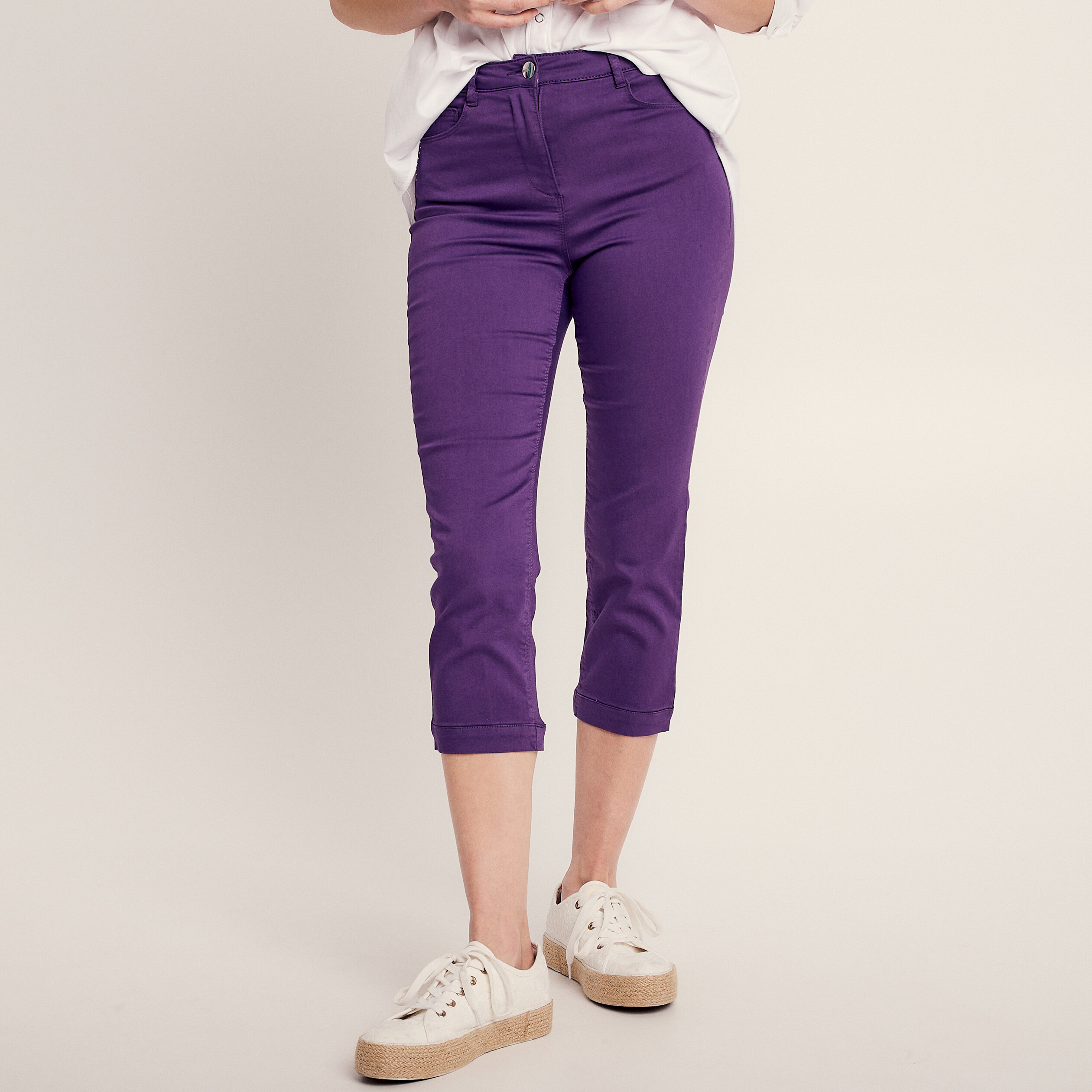 pantacourt droit taille haute violet fonce femme Pantacourt droit taille haute violet foncé femme