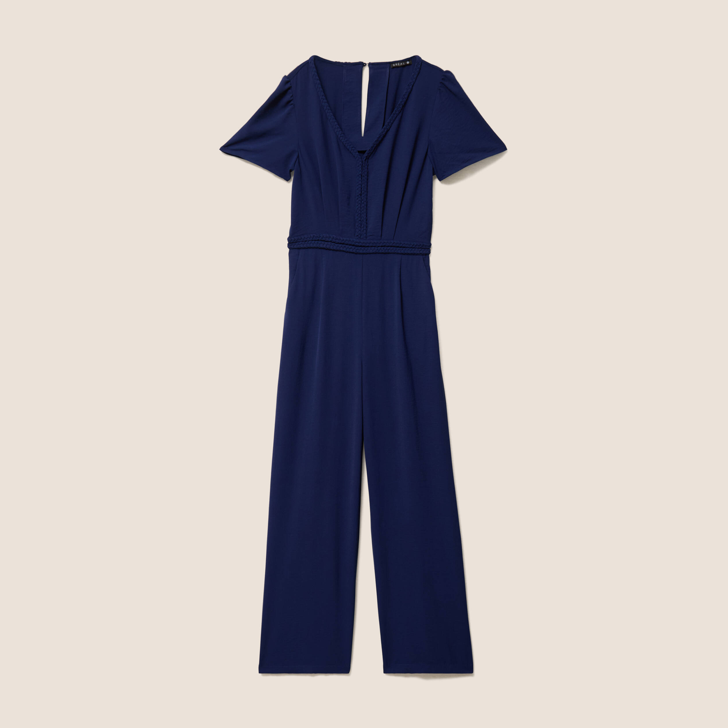 Combinaison large col v manches courtes bleu marine femme
