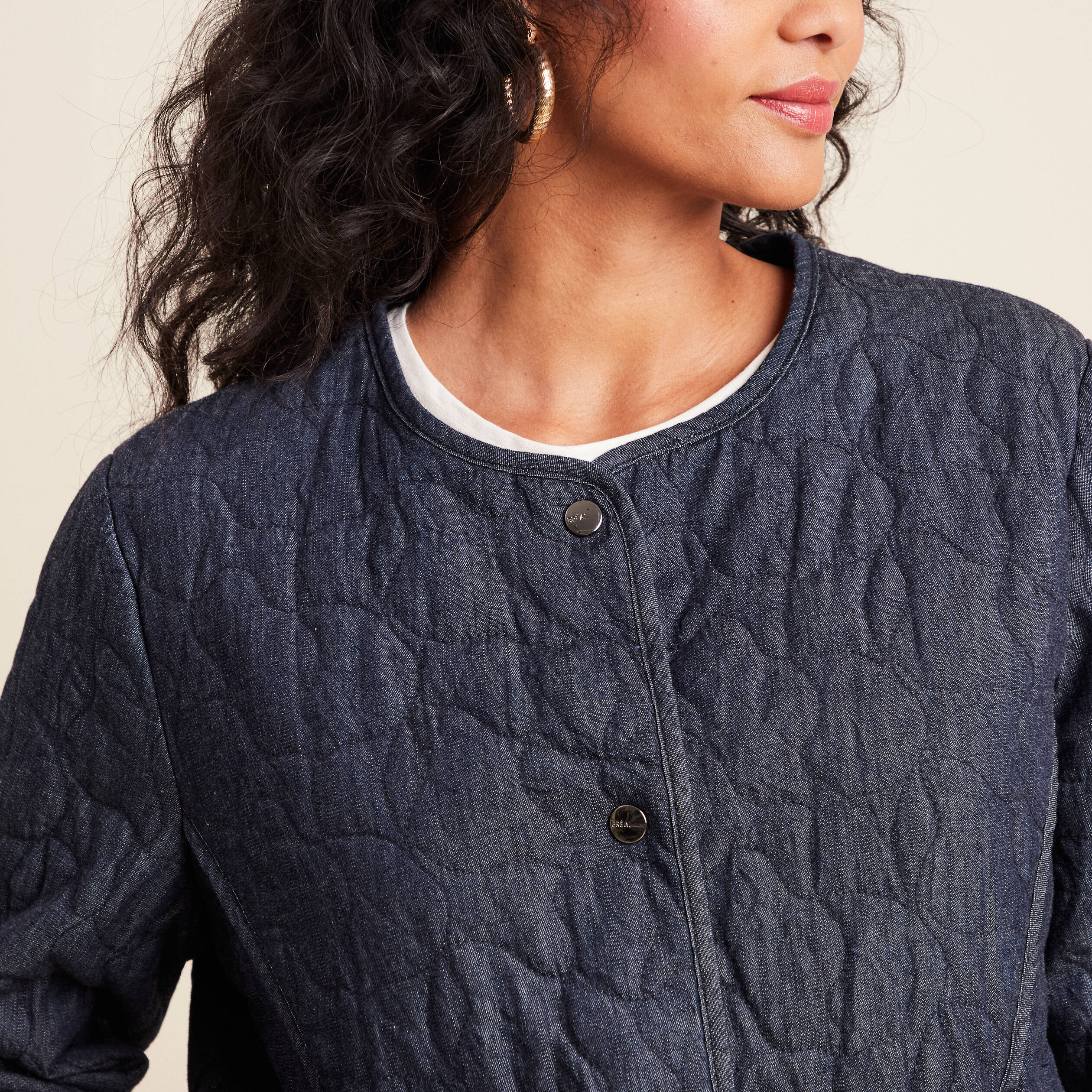 Doudoune doubl&eacute;e sans col denim brut femme