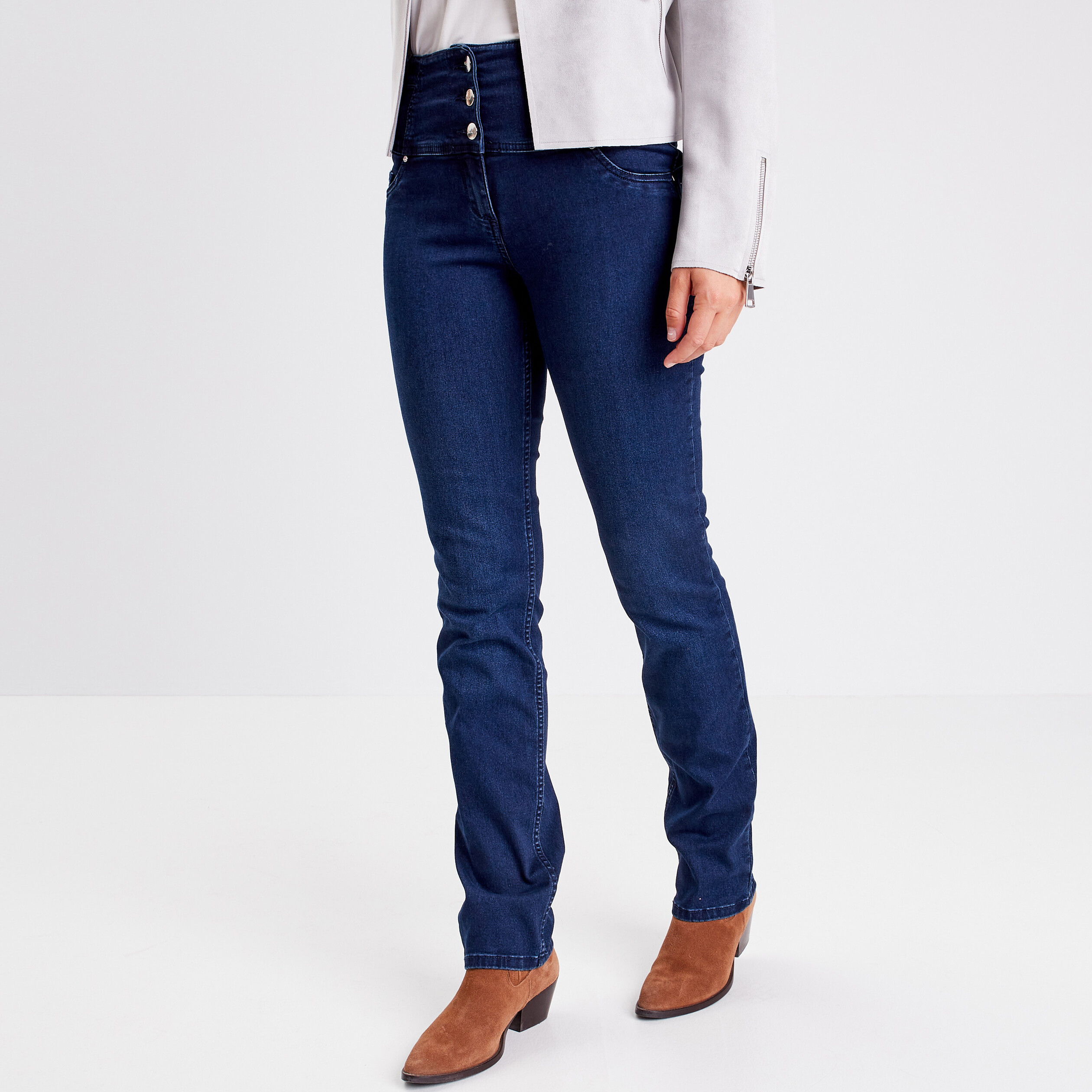 Jean droit effet gainant denim brut femme