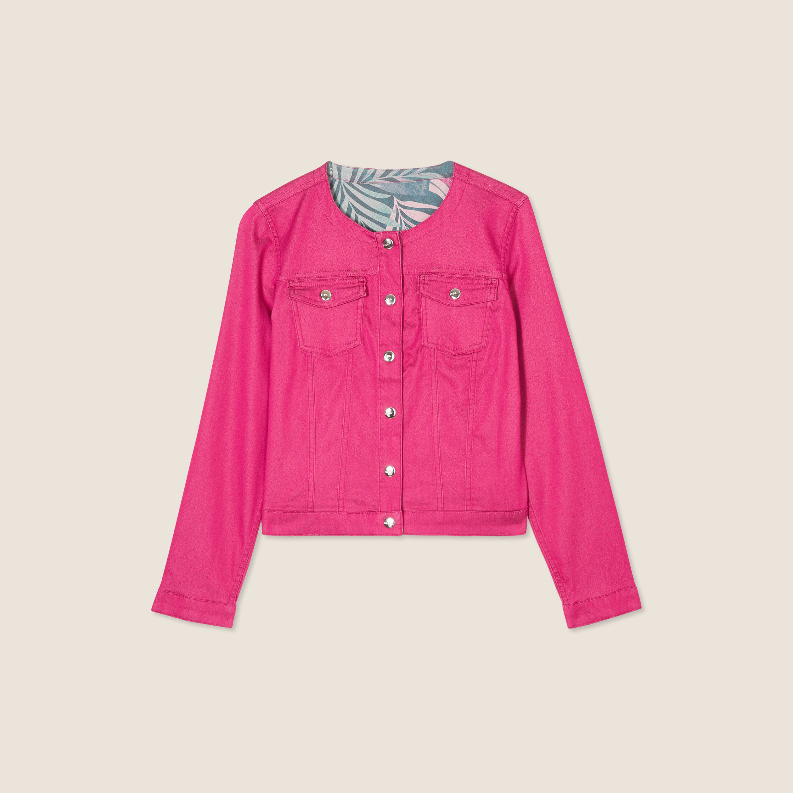 veste cintree reversible jean rose fushia femme Veste cintrée réversible jean rose fushia femme