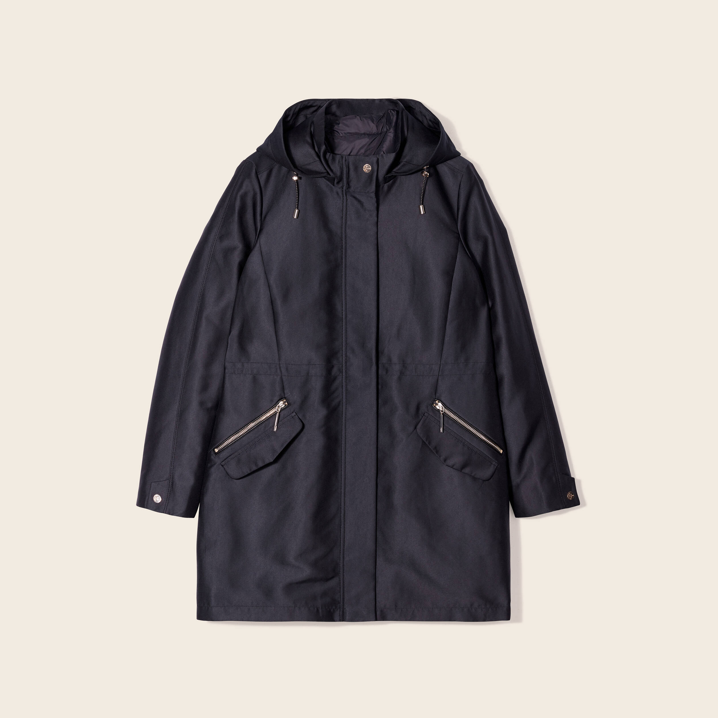 Parka 2-en-1 droite à capuche noir femme