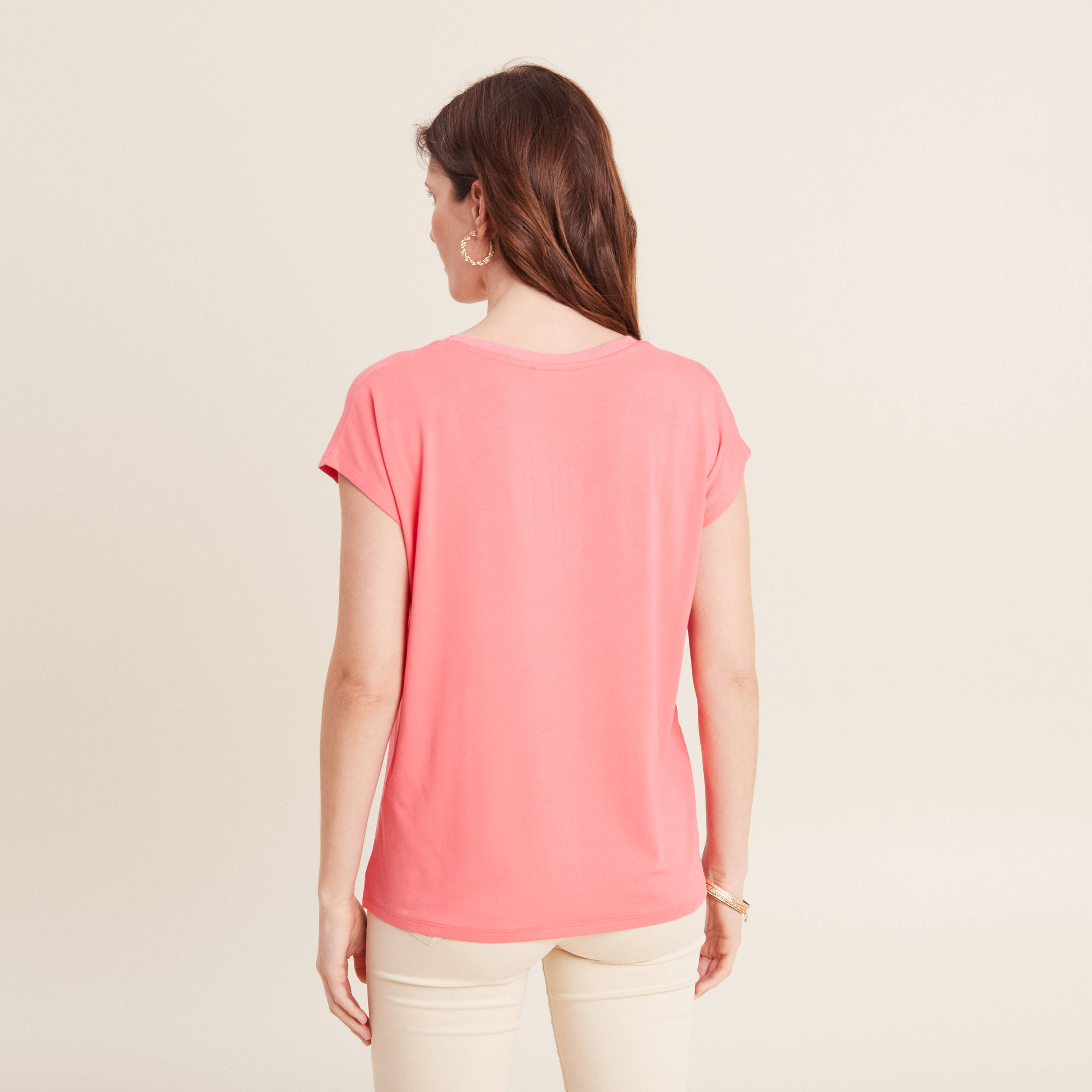 t shirt manches courtes rose fushia femme T-shirt manches courtes rose fushia femme