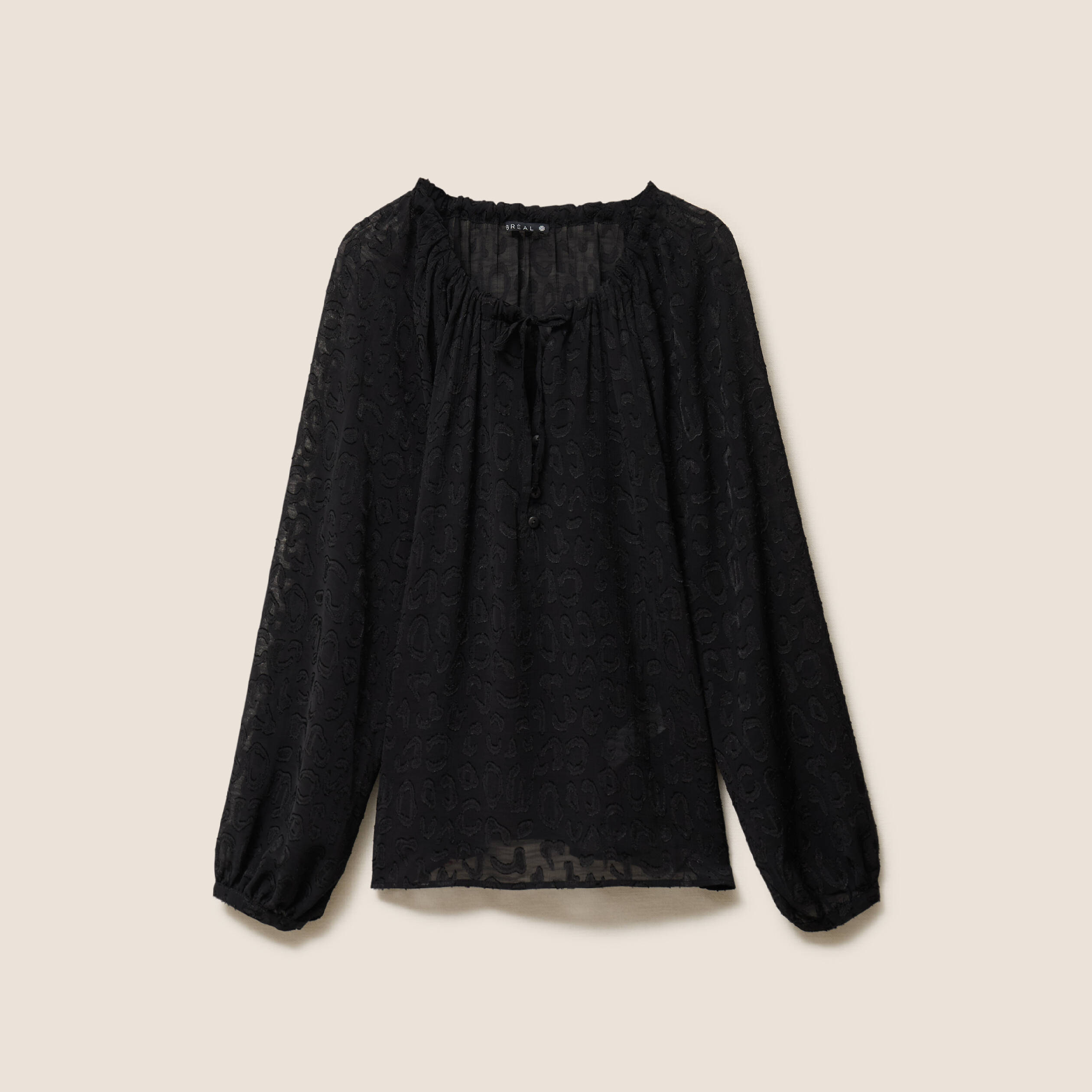 Blouse fluide col v manches longues noir femme